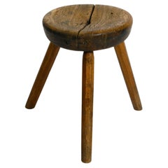Beautiful French Original Mid Century Solid Wood Stool with a Dreamlike Patina