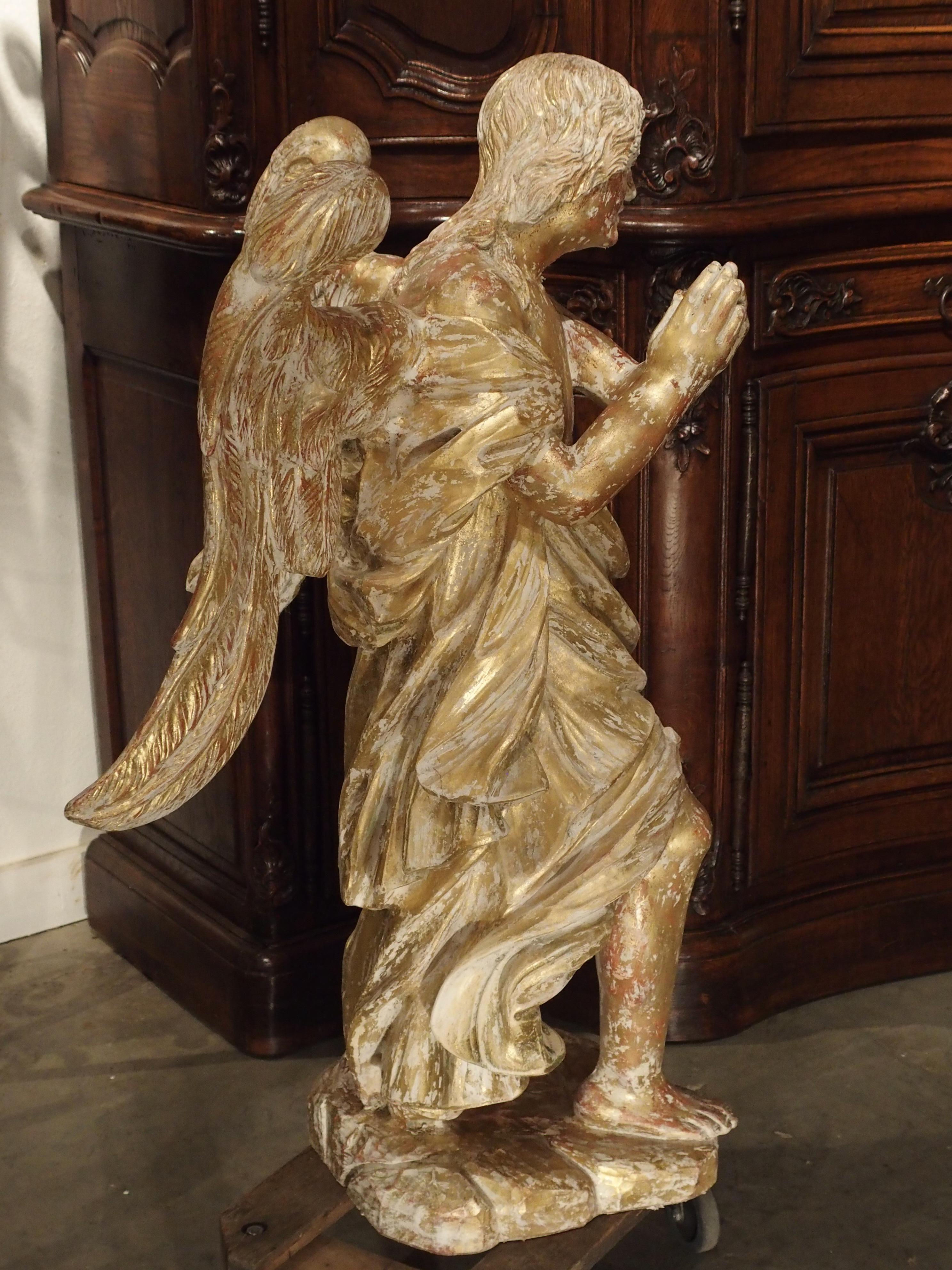 Beautiful French Parcel Paint and Giltwood Angel Statue 4