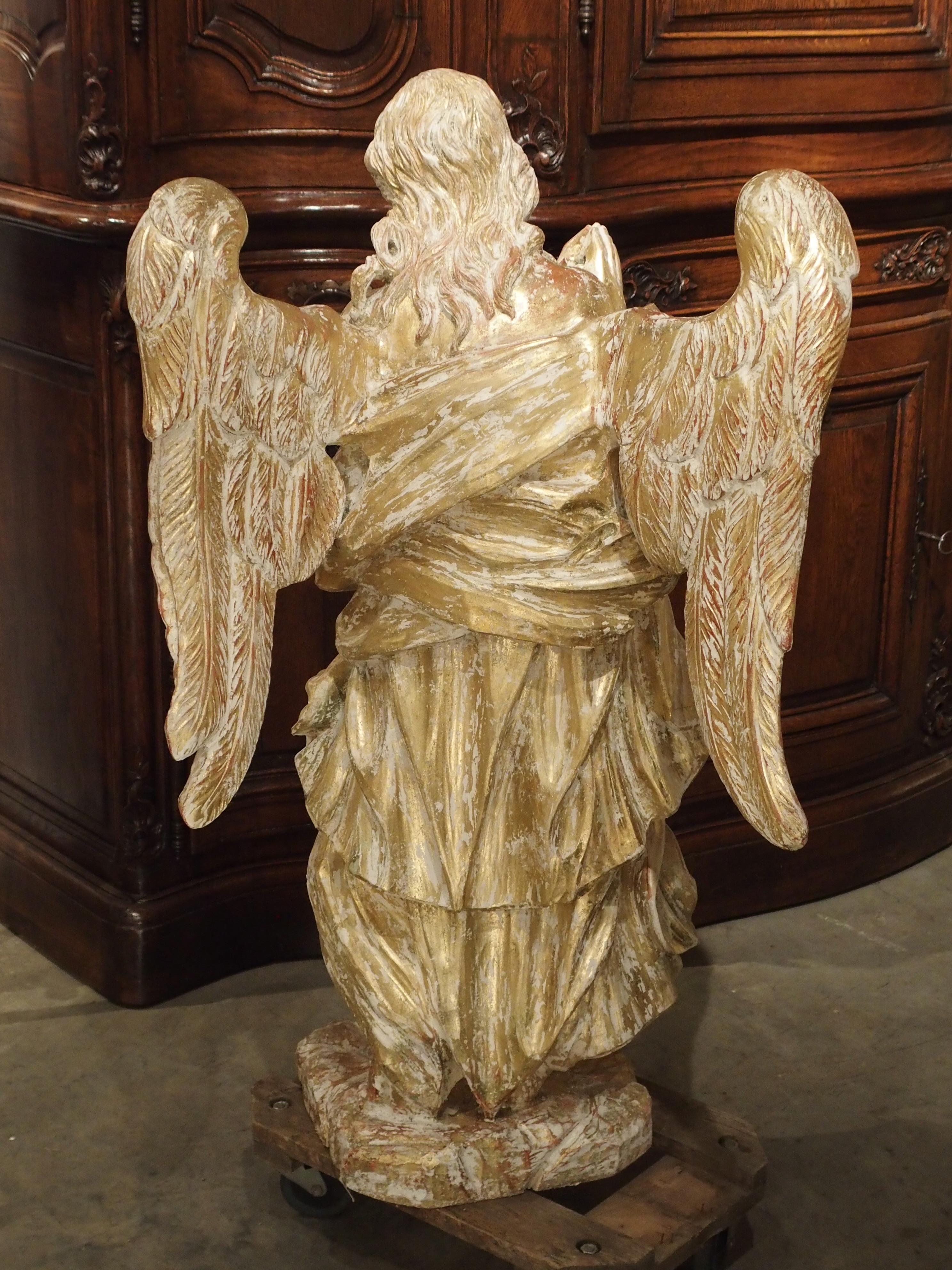 Beautiful French Parcel Paint and Giltwood Angel Statue 5
