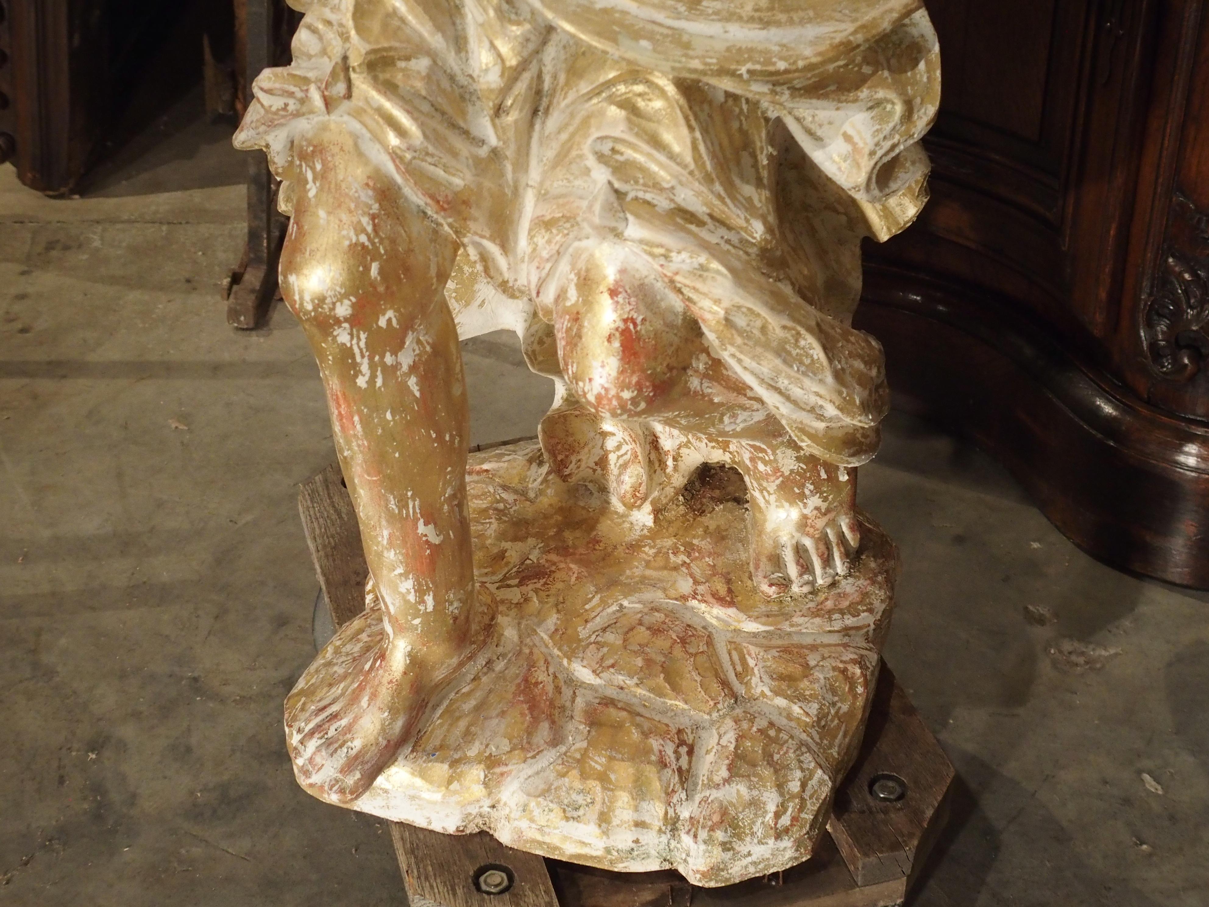 Beautiful French Parcel Paint and Giltwood Angel Statue 1