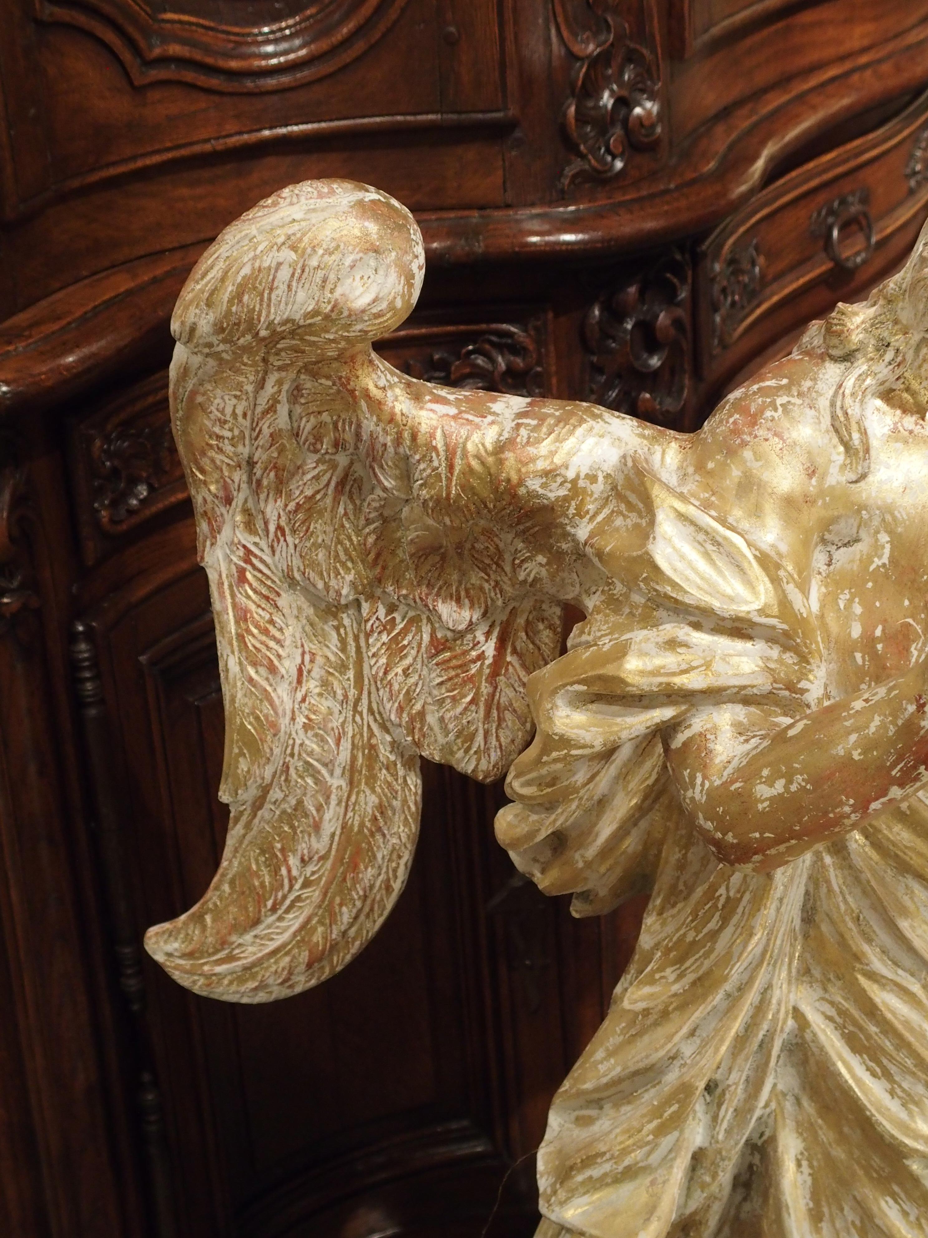 Beautiful French Parcel Paint and Giltwood Angel Statue 2