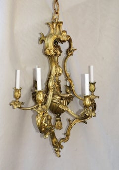Beautiful French Rococo Doré Bronze Six-Light Elegant Chandelier Tassel Fixture