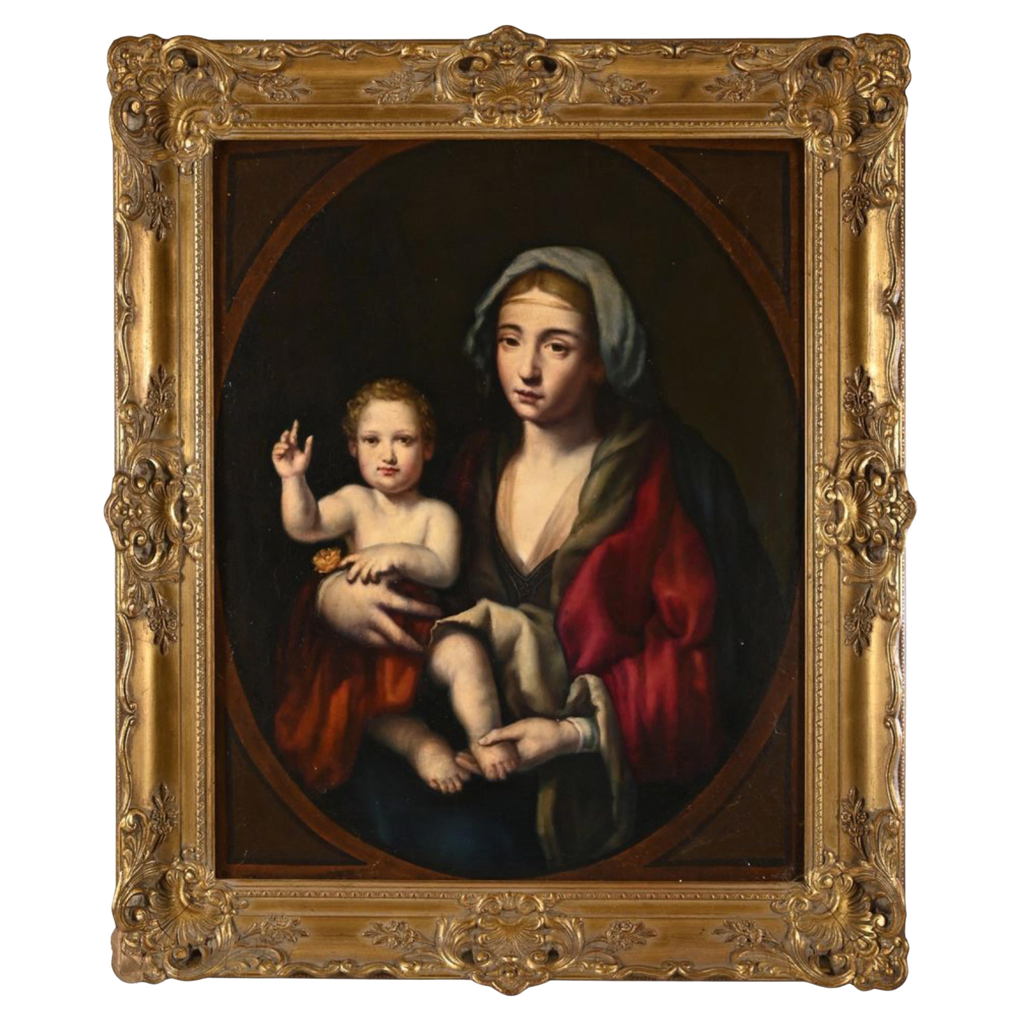 Belle ECOLE FRANCAISE du 18ème siècle.  "Vierge Marie et Child Blessing"