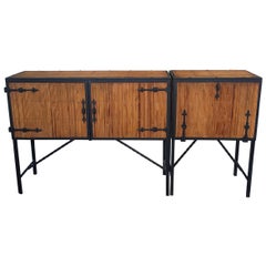 Retro Beautiful French Sideboard circa 1950 in 2 Parts, Bamboo and Metal