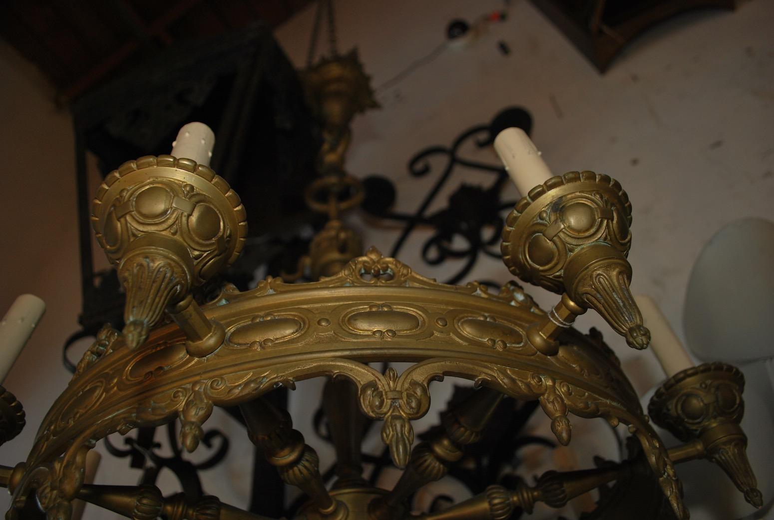 Beautiful French Solid Bronze Chandelier In Good Condition For Sale In Los Angeles, CA