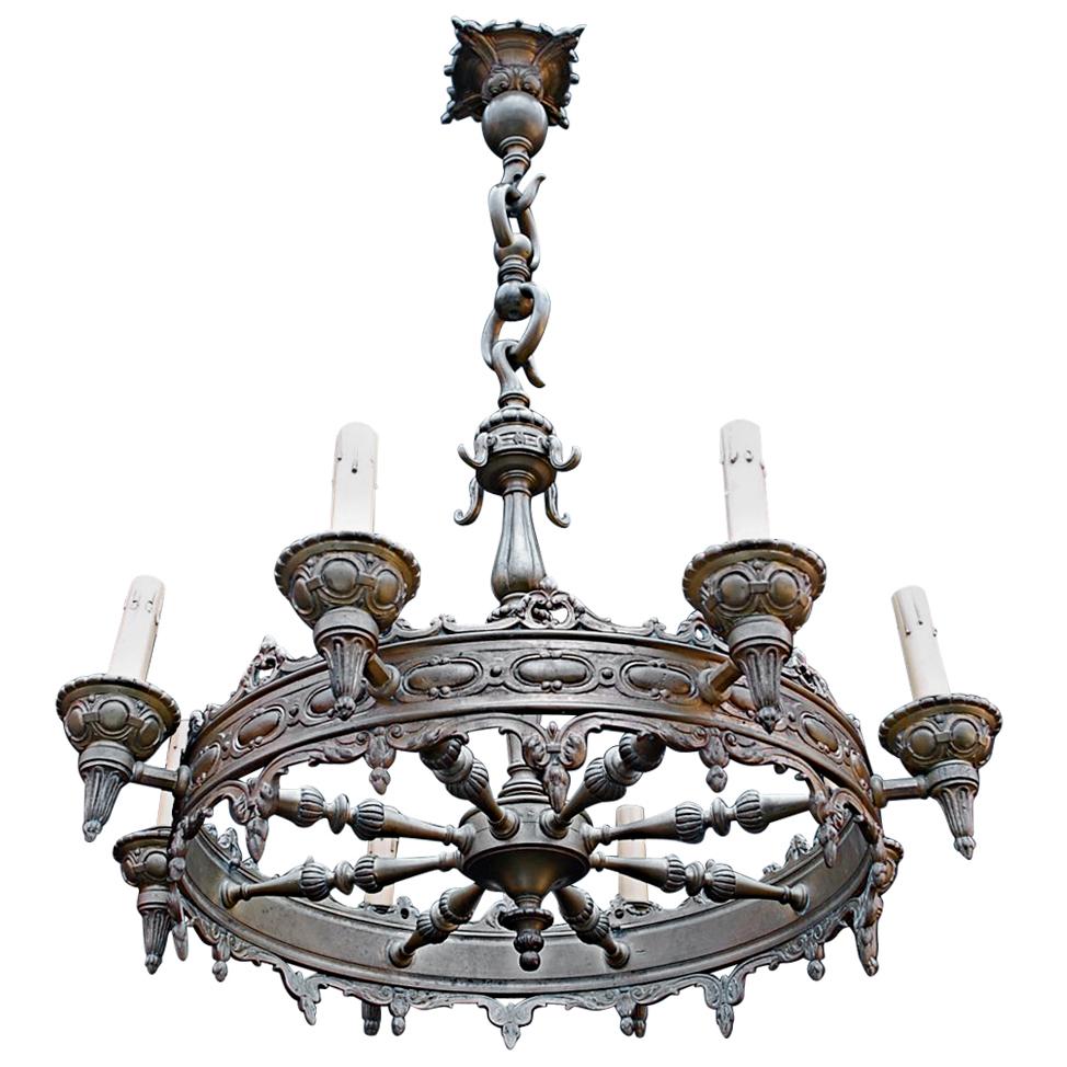 Beautiful French Solid Bronze Chandelier For Sale