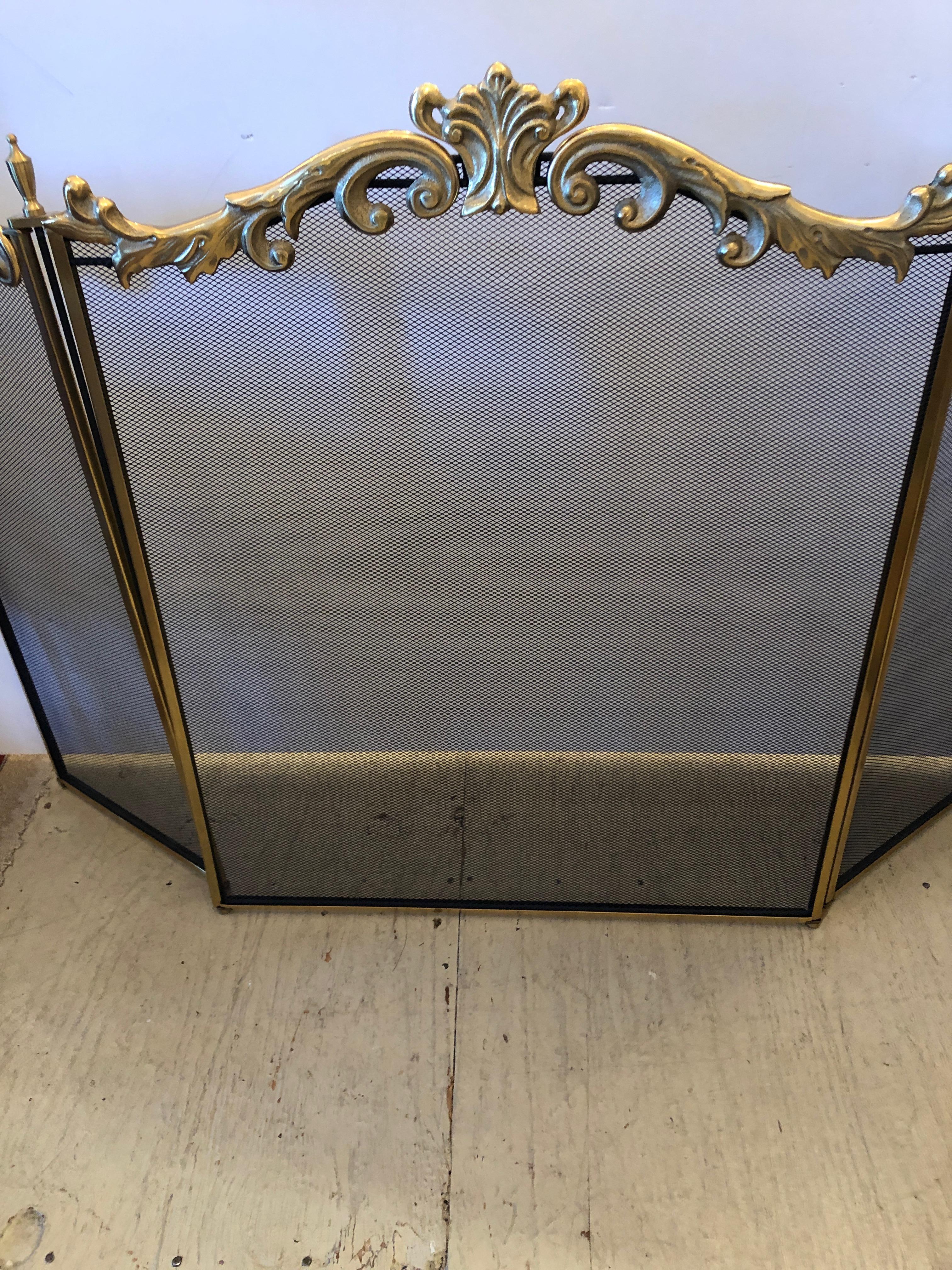 Late 20th Century Beautiful French Style 3-Panel Fireplace Screen