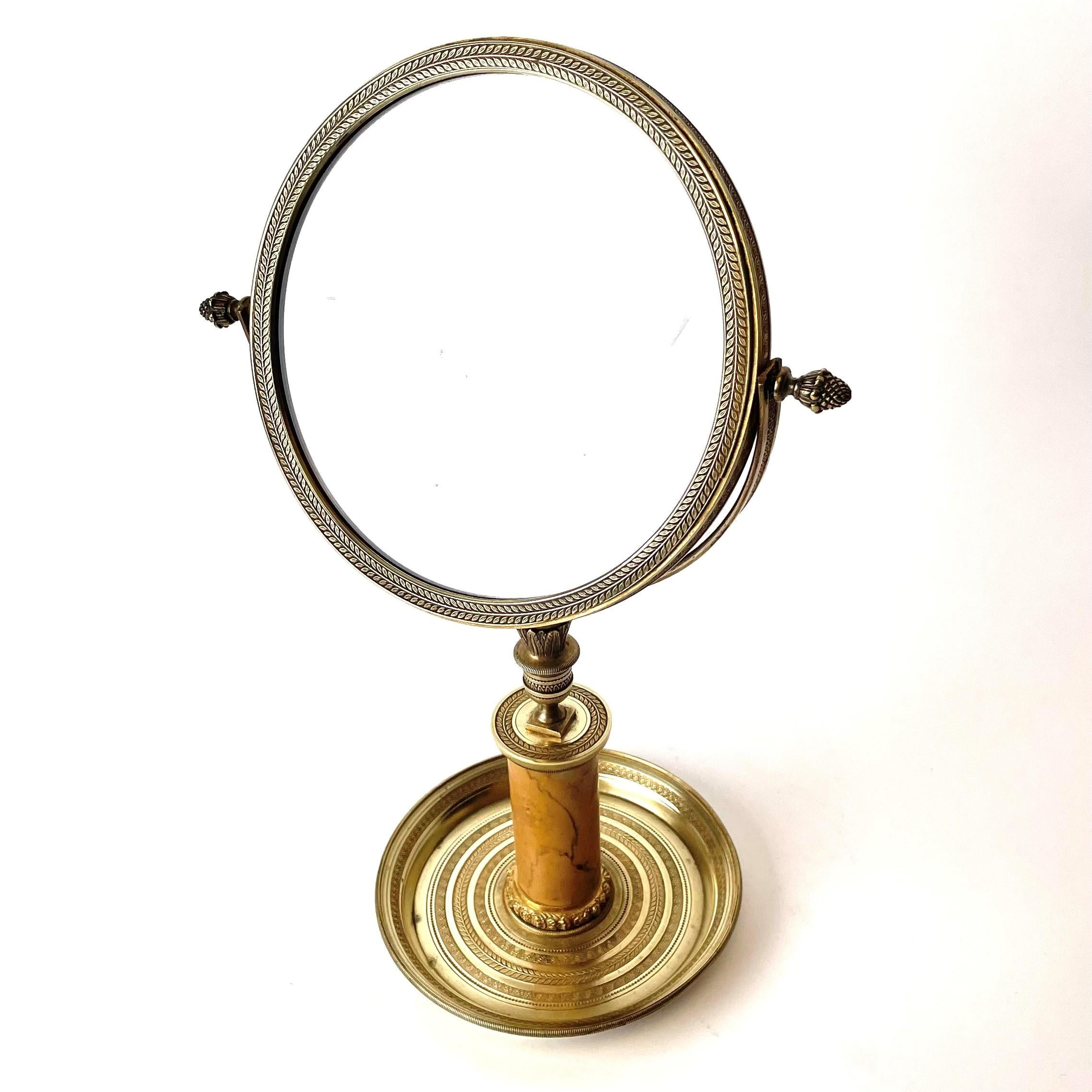 Louis Philippe Beautiful French Table Mirror in Bronze and Marble, circa 1830s For Sale