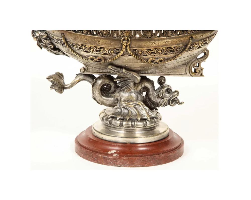 Beautiful French Three-Piece Silvered Bronze Table Garniture, 19th Century 9