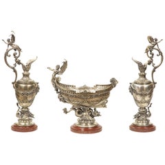 Beautiful French Three-Piece Silvered Bronze Table Garniture, 19th Century