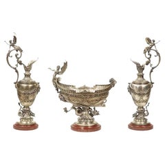 Beautiful French Three-Piece Silvered Bronze Table Garniture, 19th Century
