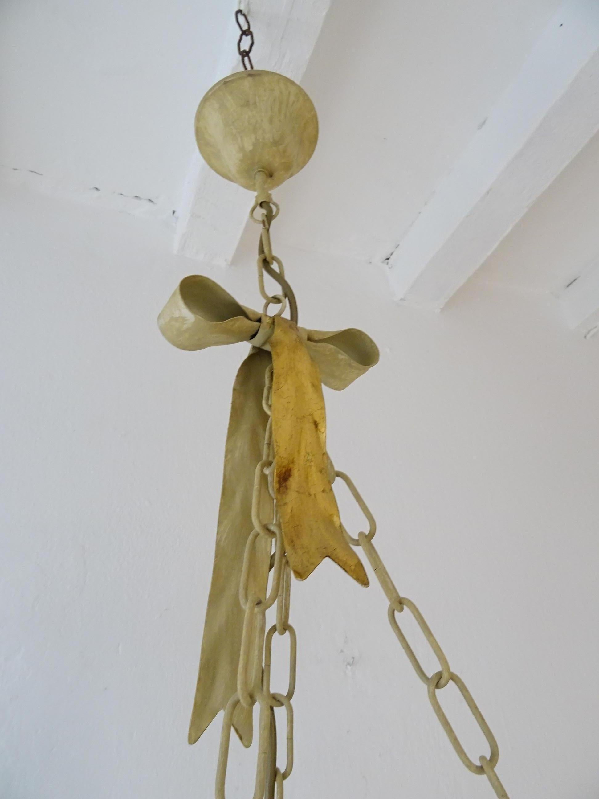 Mid-20th Century Beautiful French Tole Gold Bows Chandelier, circa 1940 Never Used
