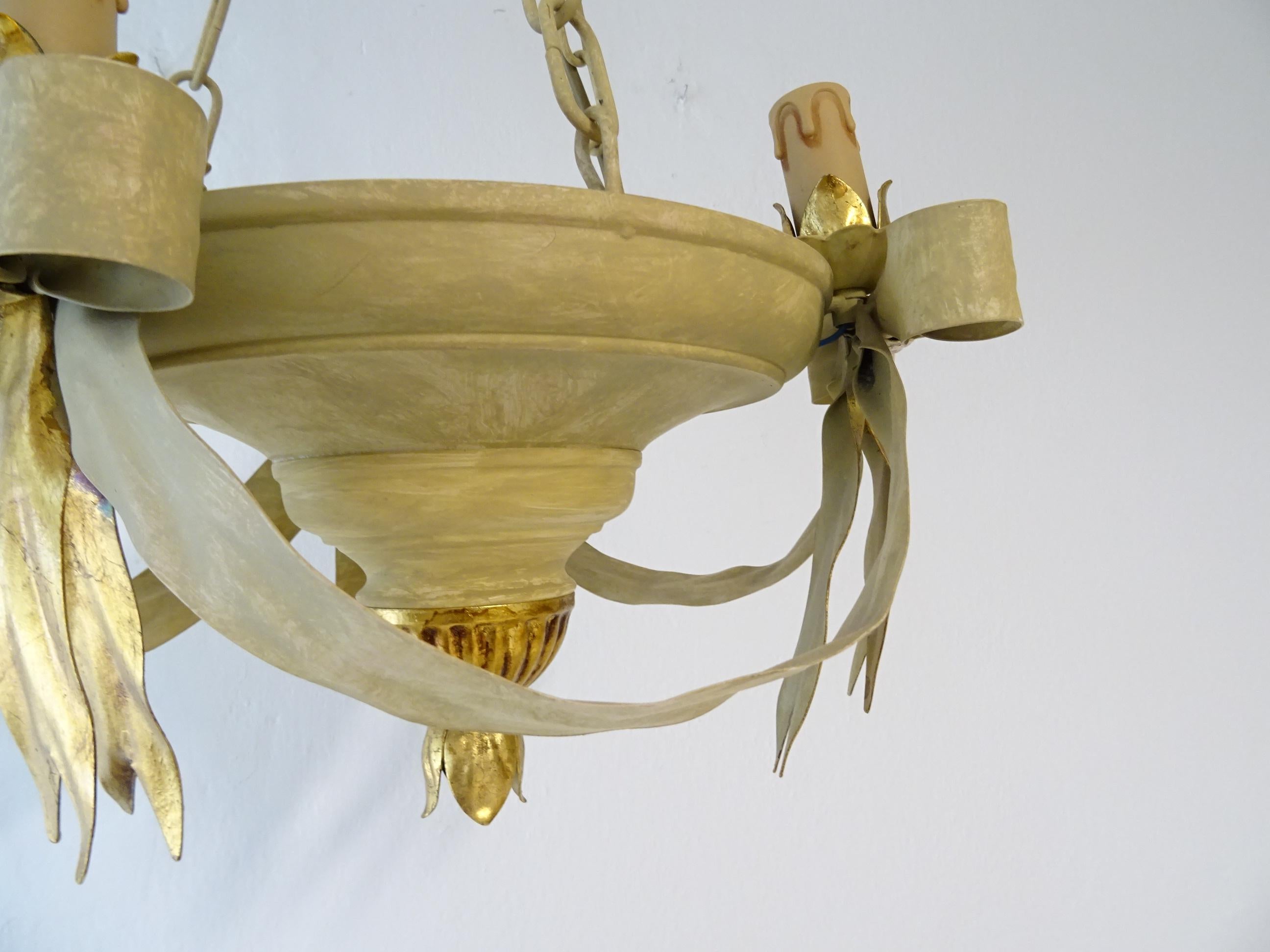 Beautiful French Tole Gold Bows Chandelier, circa 1940 Never Used 1