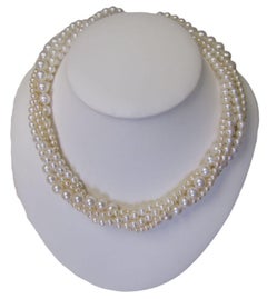 Beautiful fresh water cultured pearl torsade / twist necklace, 17", ster. silver