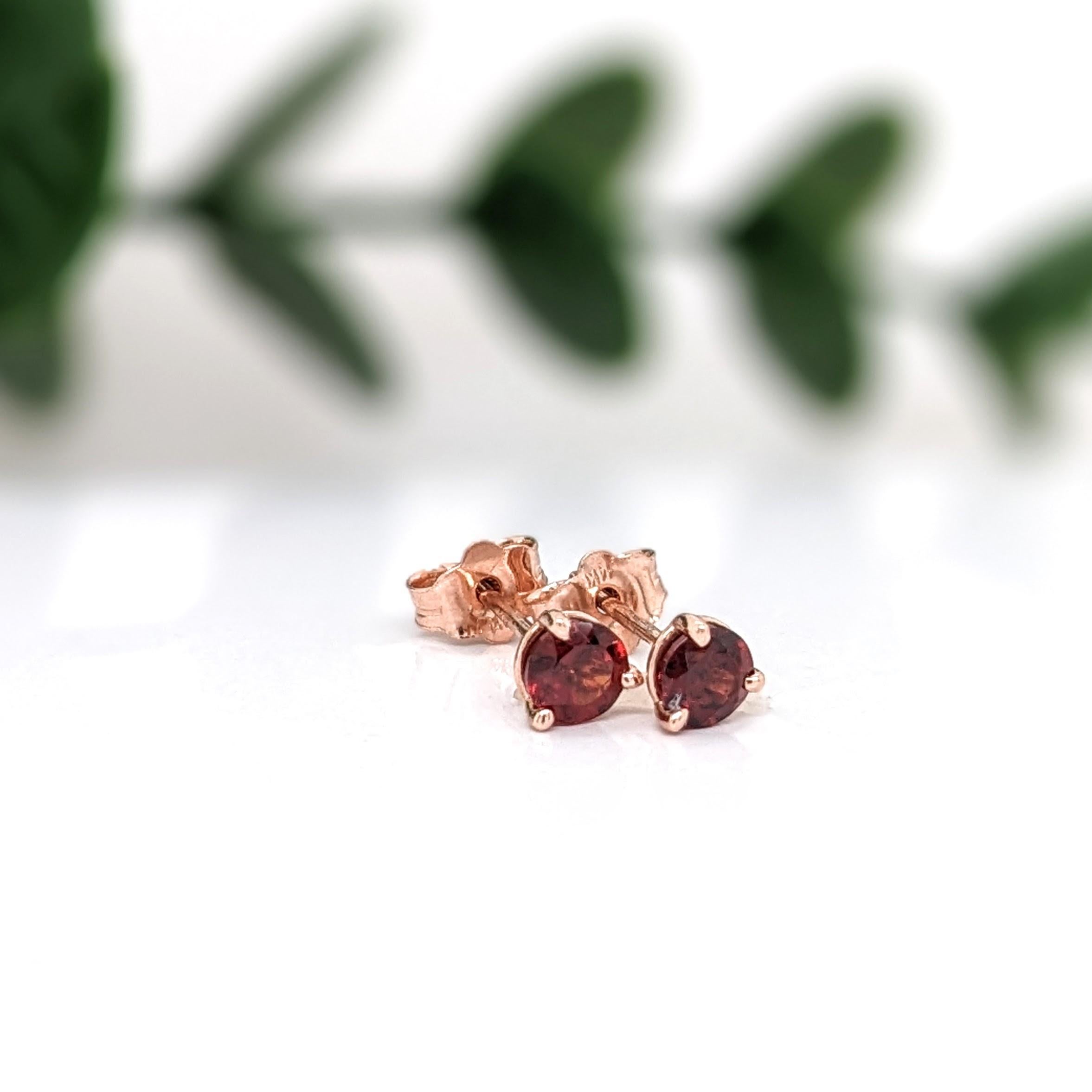 Modern Beautiful Garnet Stud Earrings in Solid 14K Gold  Round 4mm Martini Studs