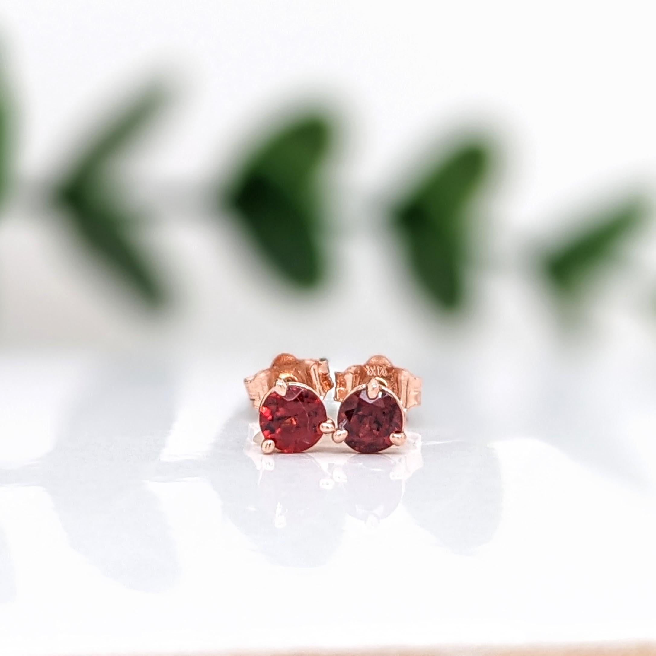 Round Cut Beautiful Garnet Stud Earrings in Solid 14K Gold  Round 4mm Martini Studs