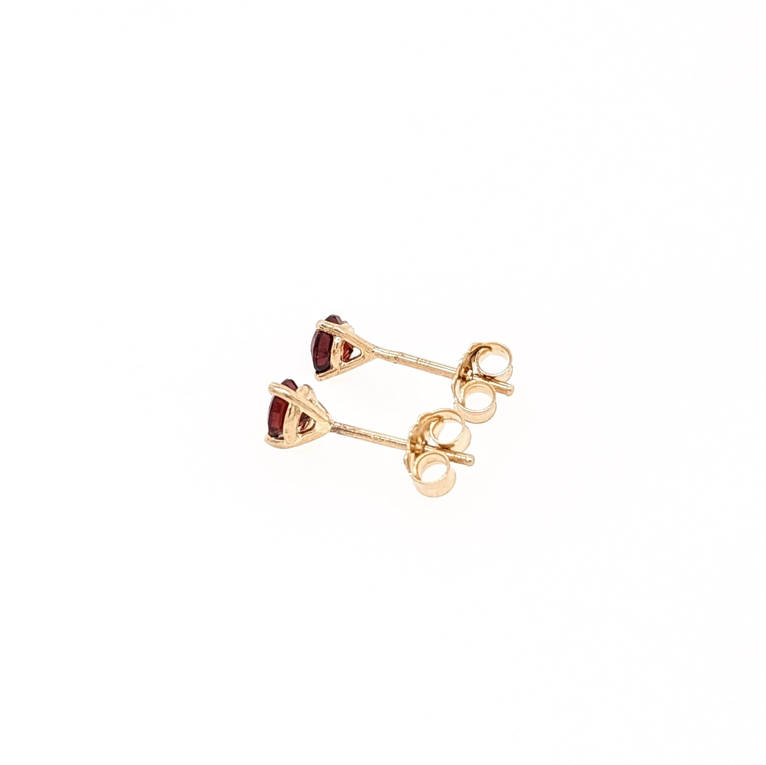 Beautiful Garnet Stud Earrings in Solid 14K Gold  Round 4mm Martini Studs In New Condition In Columbus, OH