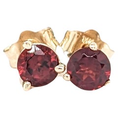 Beautiful Garnet Stud Earrings in Solid 14K Gold  Round 4mm Martini Studs