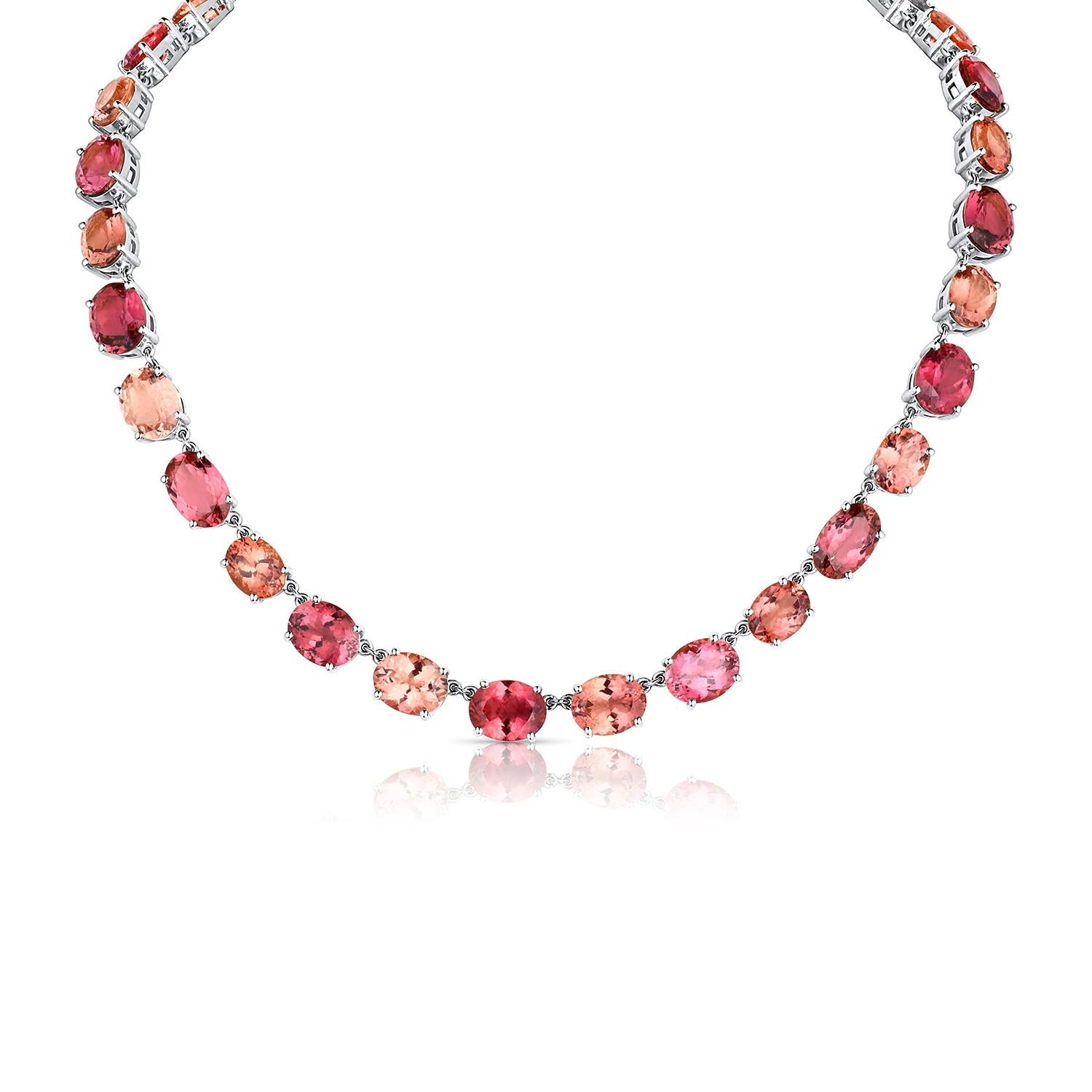Victorian/Modern 18K Riviere 64Carat Gem Quality  Red Pink Tourmaline Necklace In New Condition In Los Angeles, CA