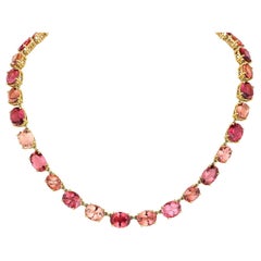 Victorian/Modern 18K Riviere 64Carat Gem Quality Red Pink Tourmaline Necklace