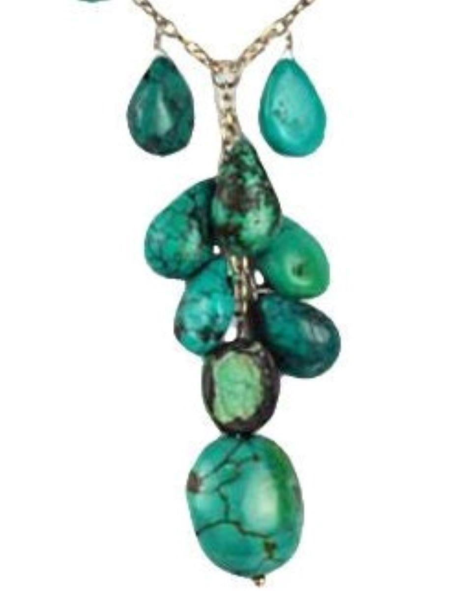 Stylish Genuine Turquoise and Sterling Silver ‘Y’ Necklace comprising Multi-Shaped Turquoise Beads and Sterling Silver Chain. Approx. length: 24” including 4” drop. More Beautiful in real time...A piece you’ll turn to time and time again! 
