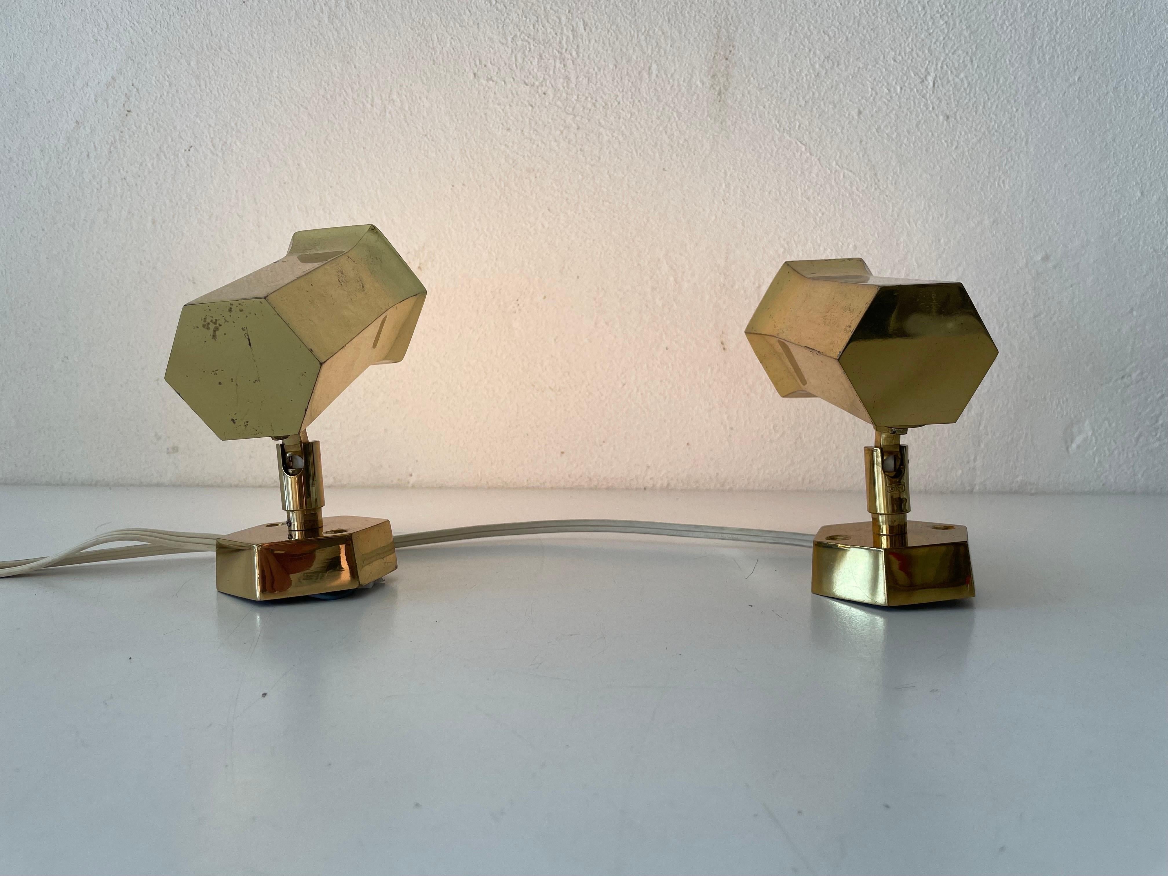 Beautiful Geometric Brass Pair of Sconces by Schröder, 1960s, Germany 6