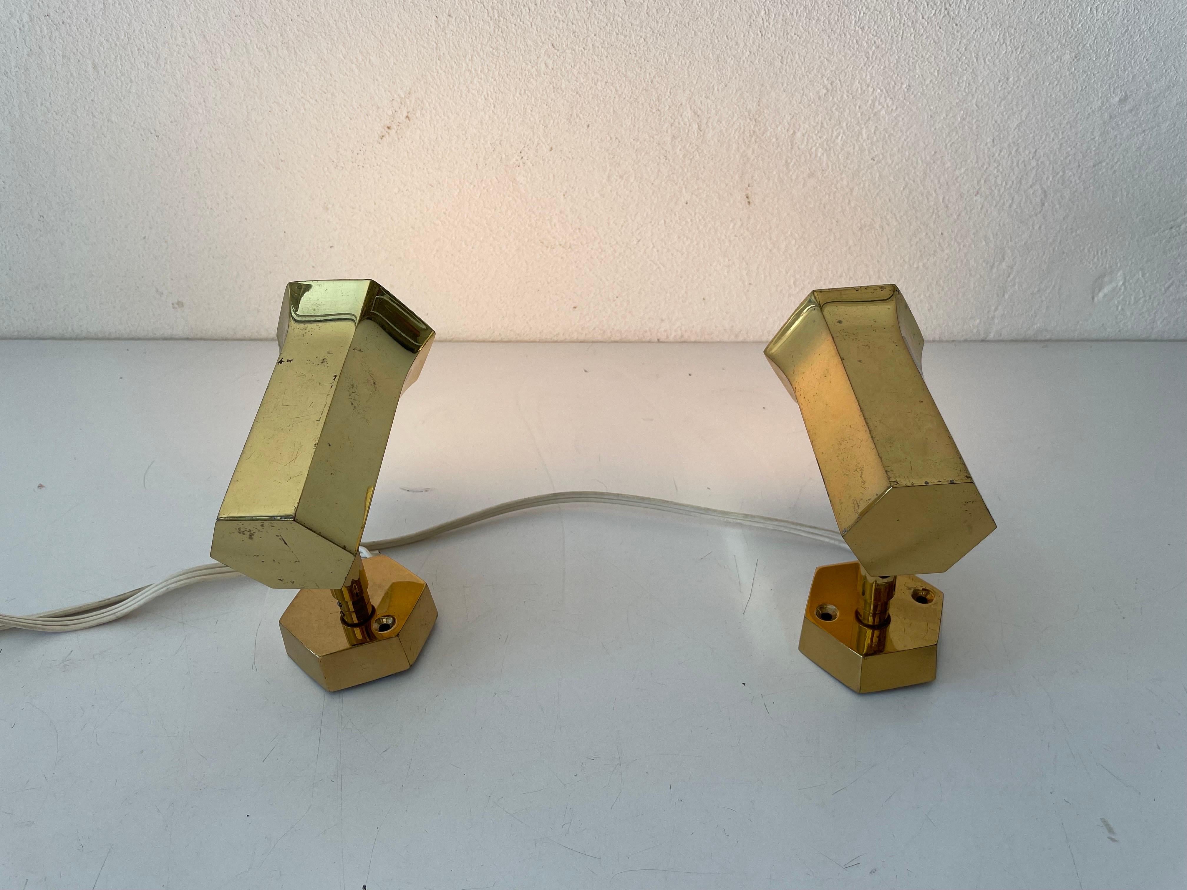Beautiful Geometric Brass Pair of Sconces by Schröder, 1960s, Germany 7