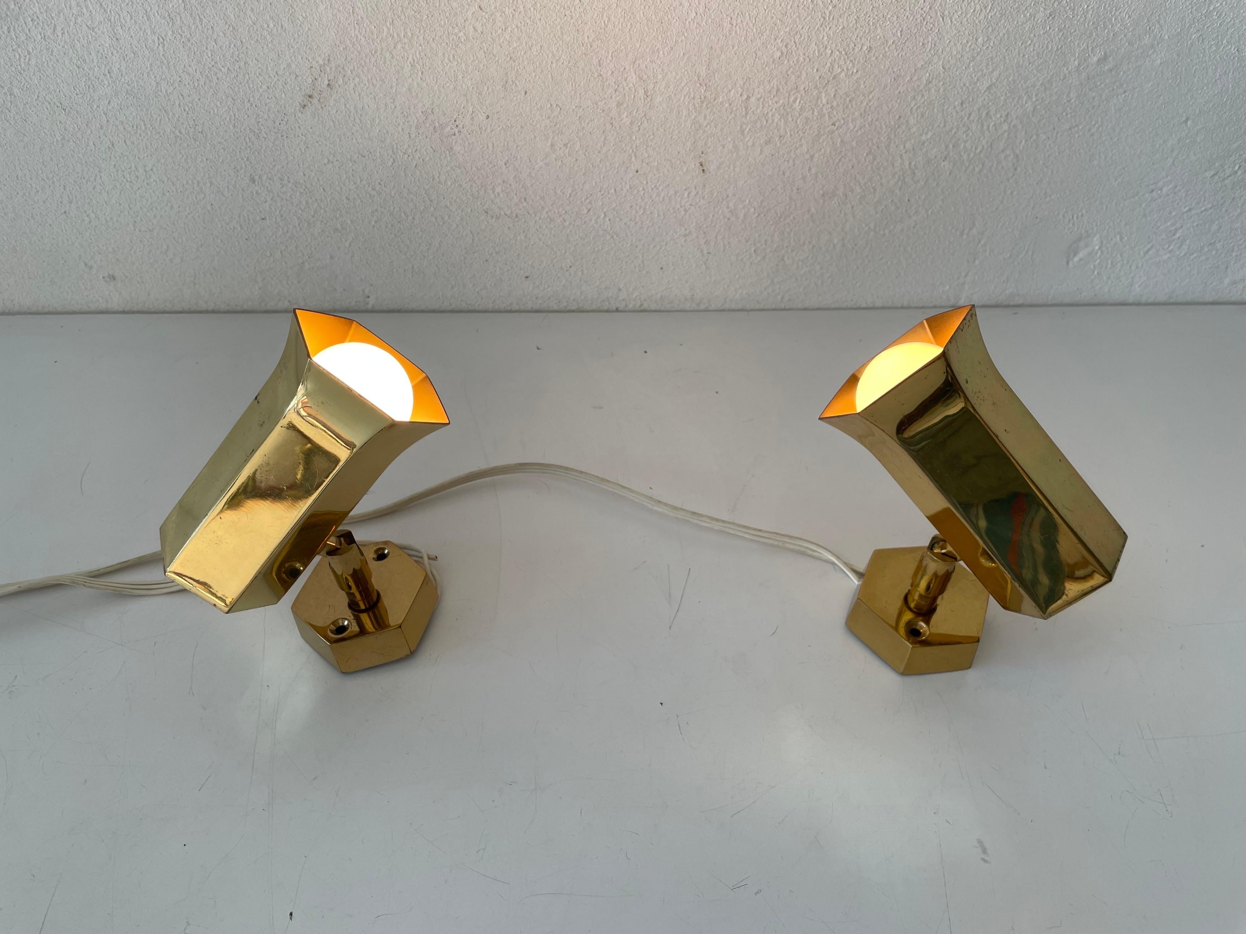 Beautiful Geometric Brass Pair of Sconces by Schröder, 1960s, Germany 8
