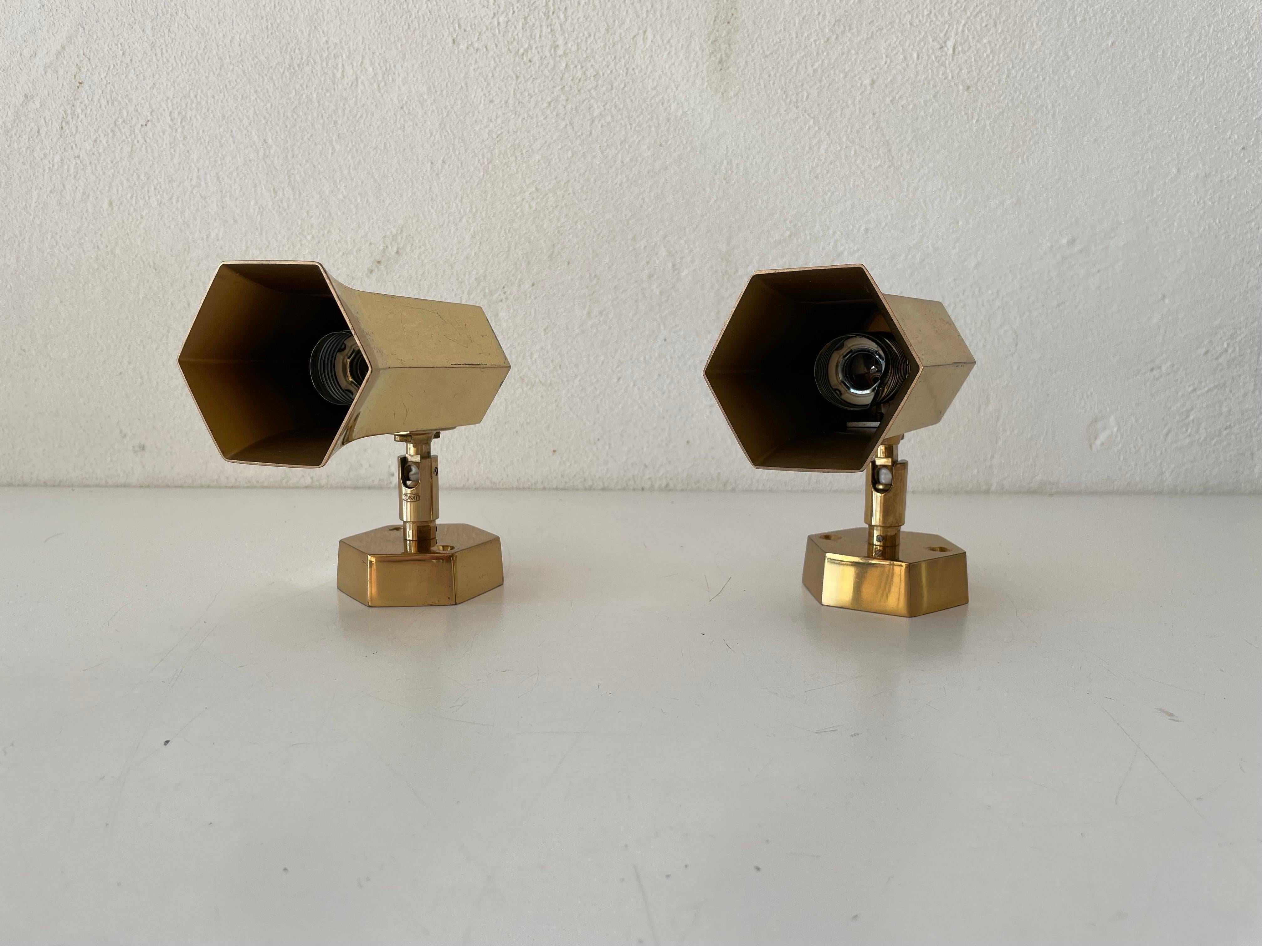 Space Age Beautiful Geometric Brass Pair of Sconces by Schröder, 1960s, Germany