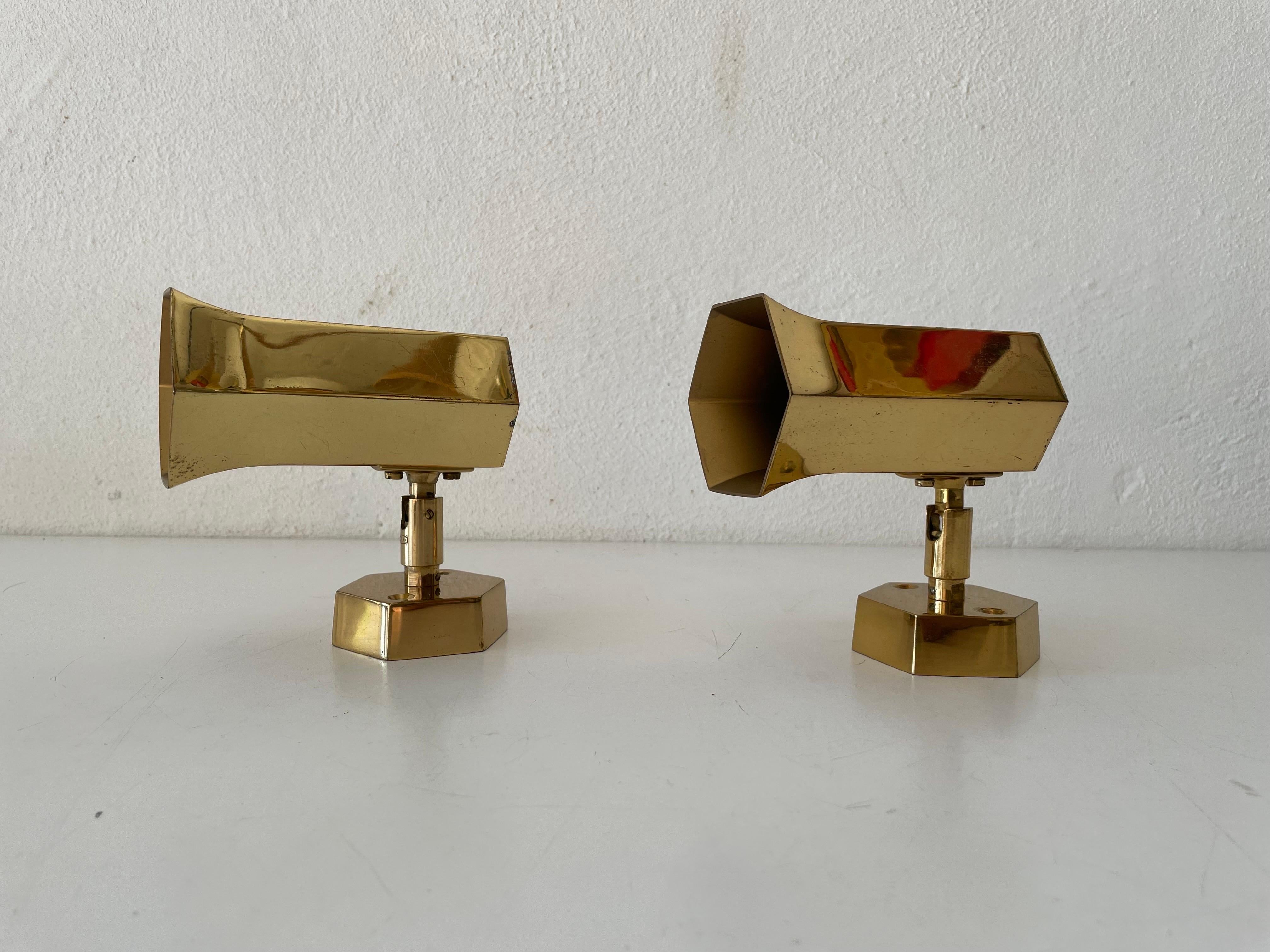 Beautiful Geometric Brass Pair of Sconces by Schröder, 1960s, Germany In Excellent Condition In Hagenbach, DE