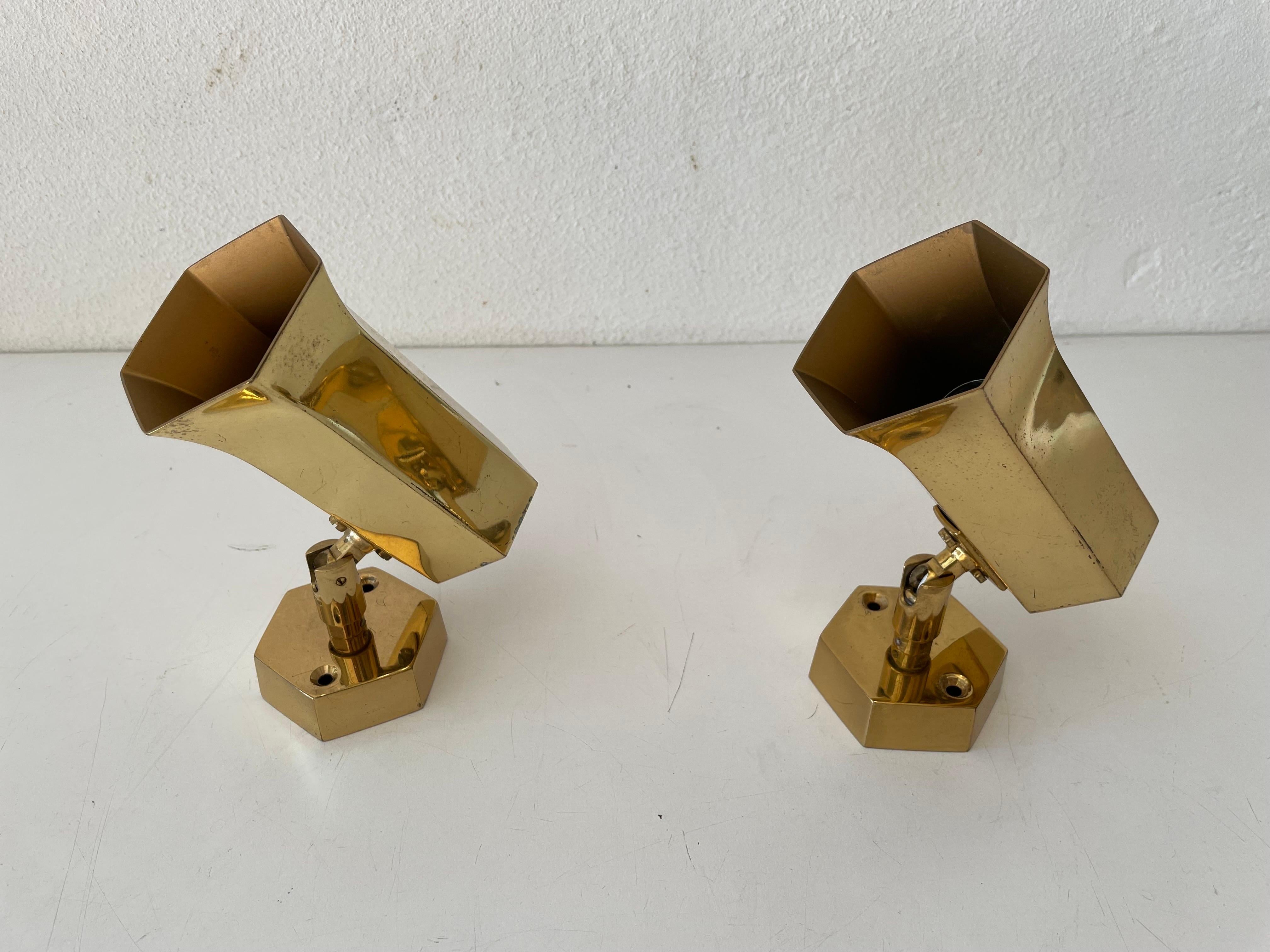 Mid-20th Century Beautiful Geometric Brass Pair of Sconces by Schröder, 1960s, Germany