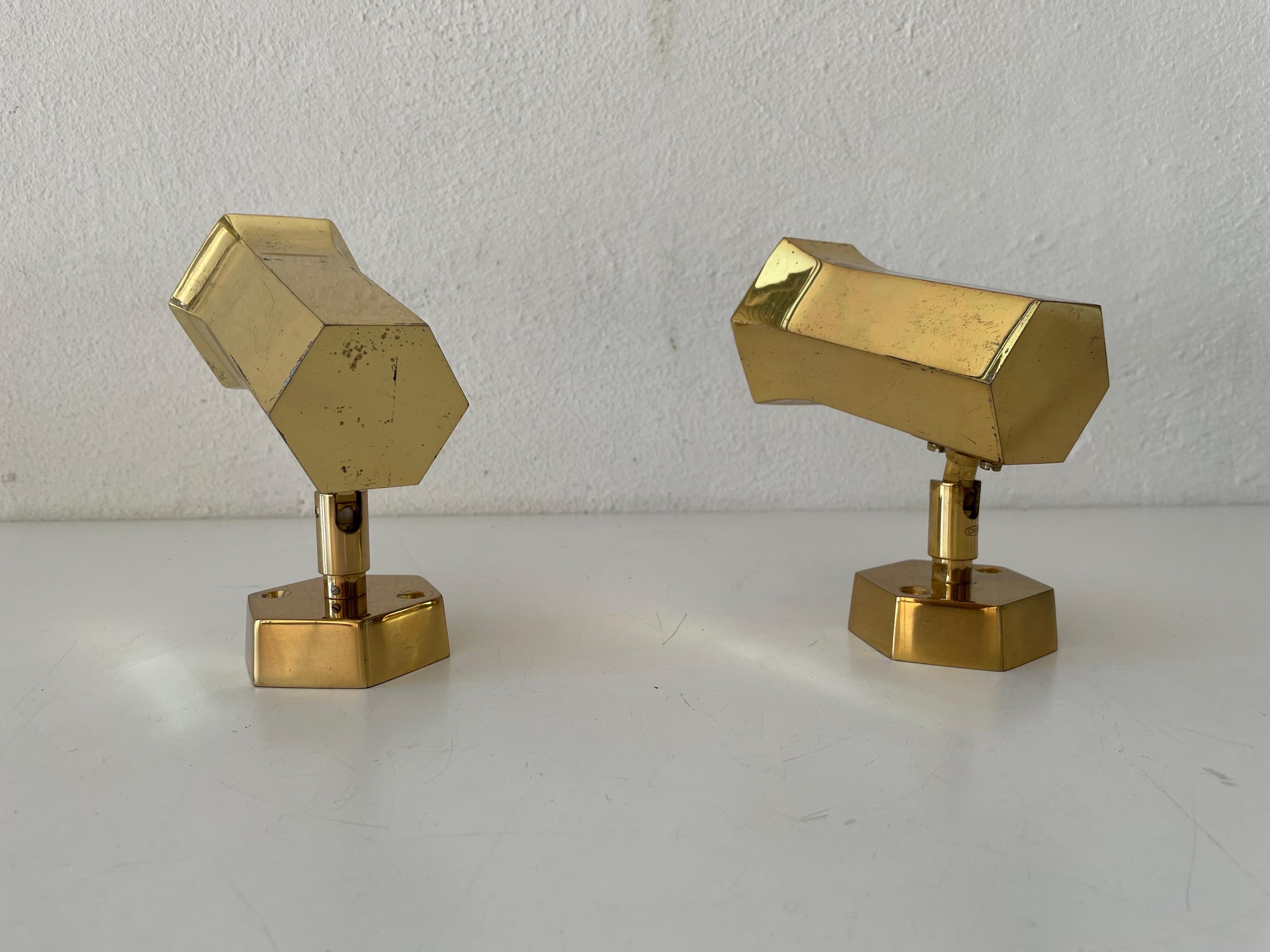 Beautiful Geometric Brass Pair of Sconces by Schröder, 1960s, Germany 1
