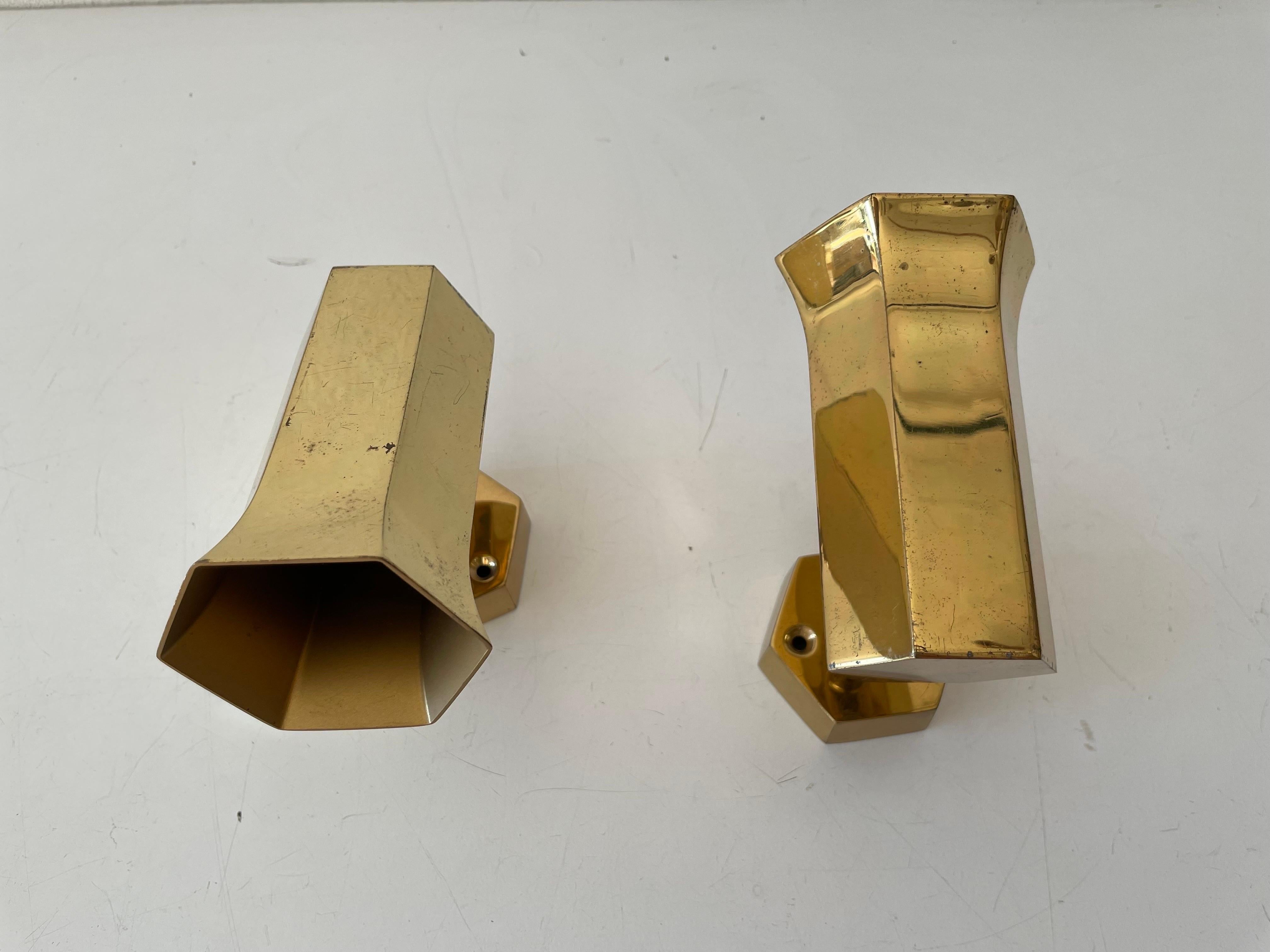 Beautiful Geometric Brass Pair of Sconces by Schröder, 1960s, Germany 2