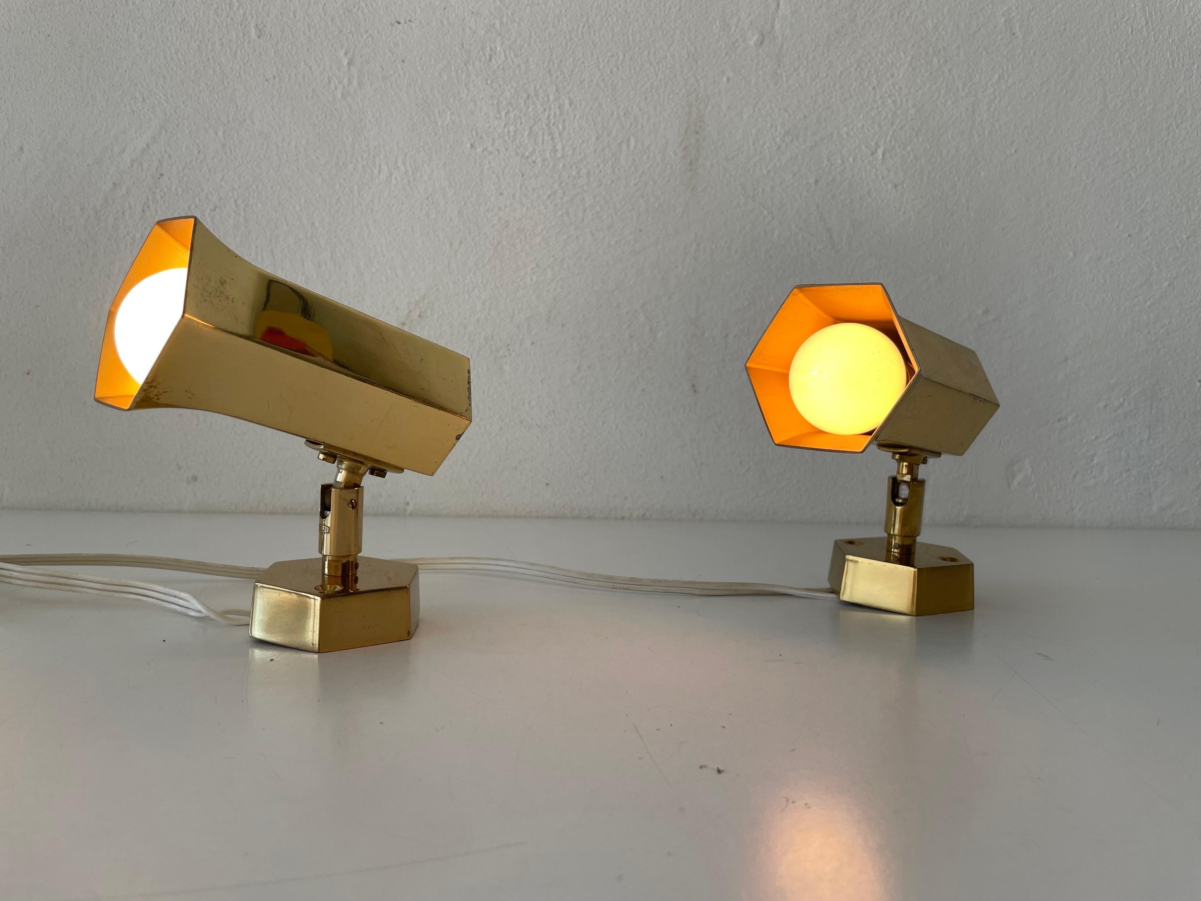 Beautiful Geometric Brass Pair of Sconces by Schröder, 1960s, Germany 3