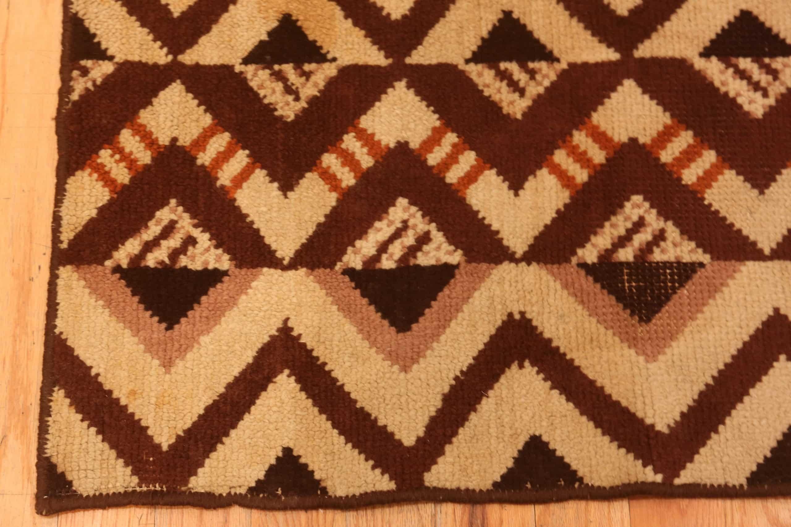 Hand-Knotted Beautiful Geometric Vintage French Art Deco Runner Rug 3' x 14'9