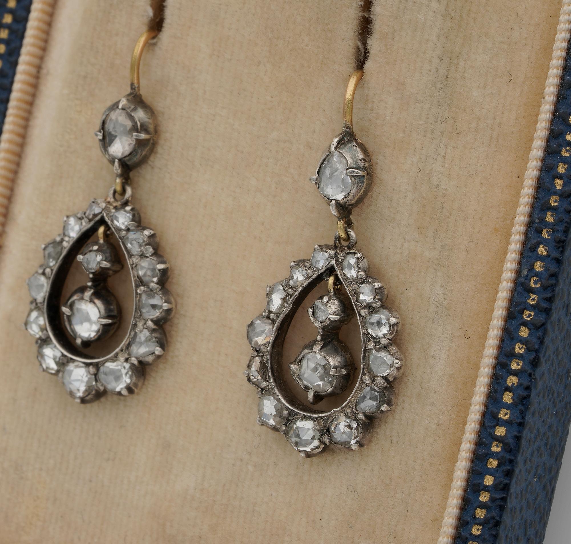 Beautiful Georgian Rose Cut Diamond Drop Earrings For Sale 1
