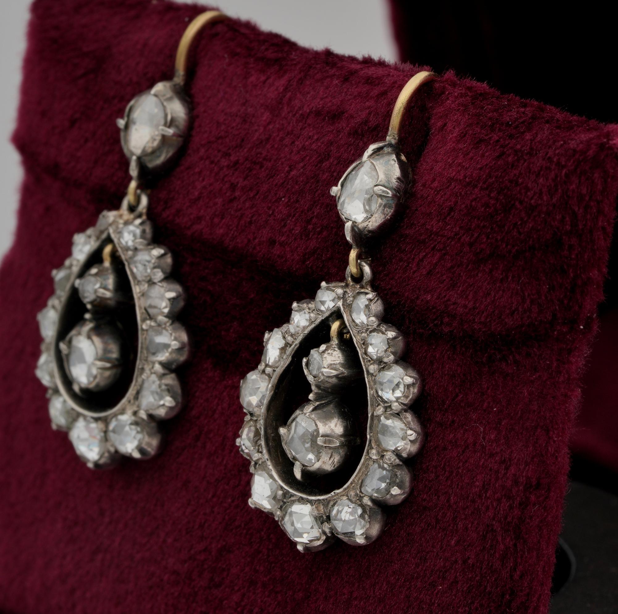 Beautiful Georgian Rose Cut Diamond Drop Earrings For Sale 2