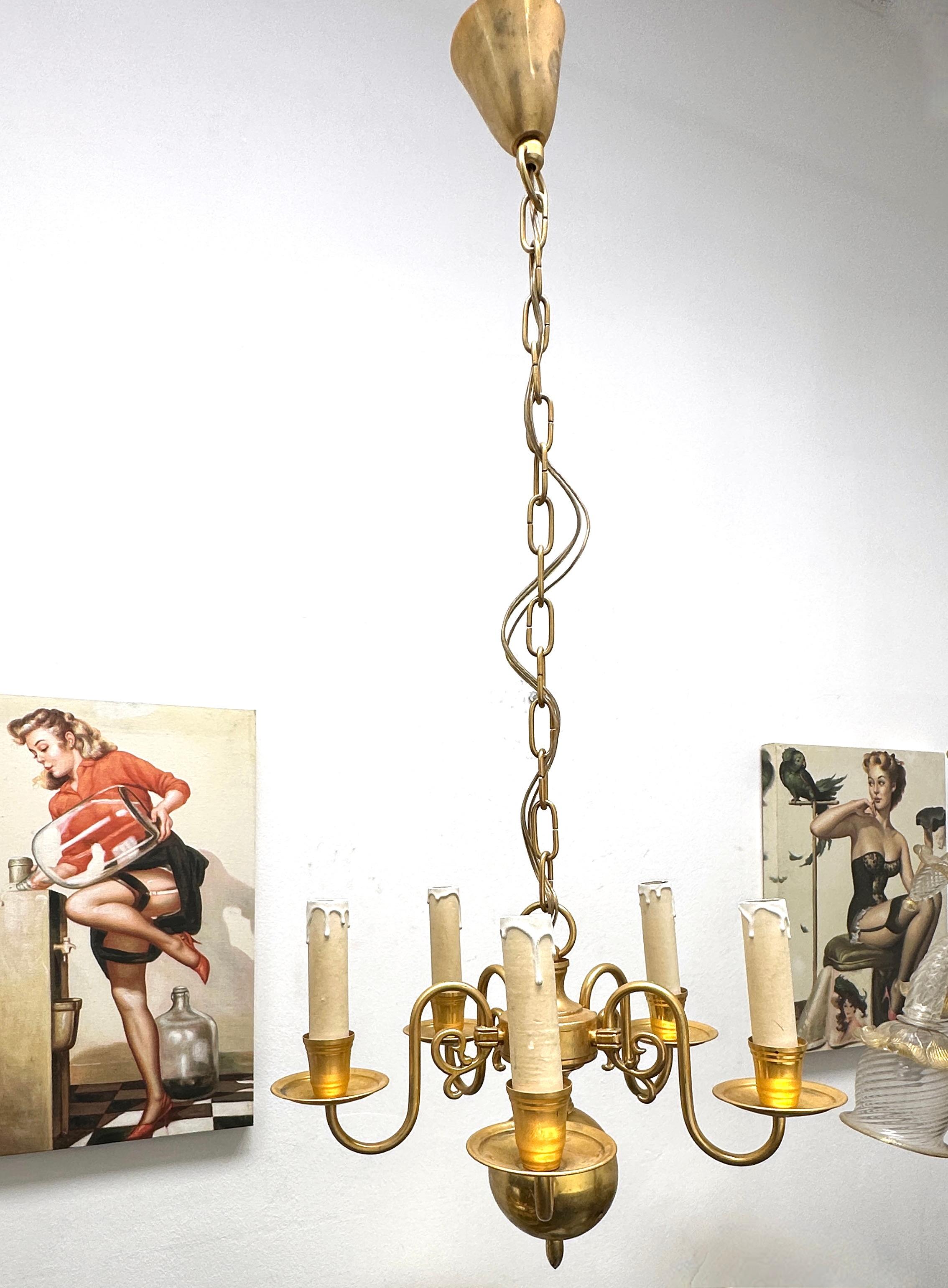 German Beautiful Georgian Style Flemish Brass Metal Chandelier, Belgium, 1950s