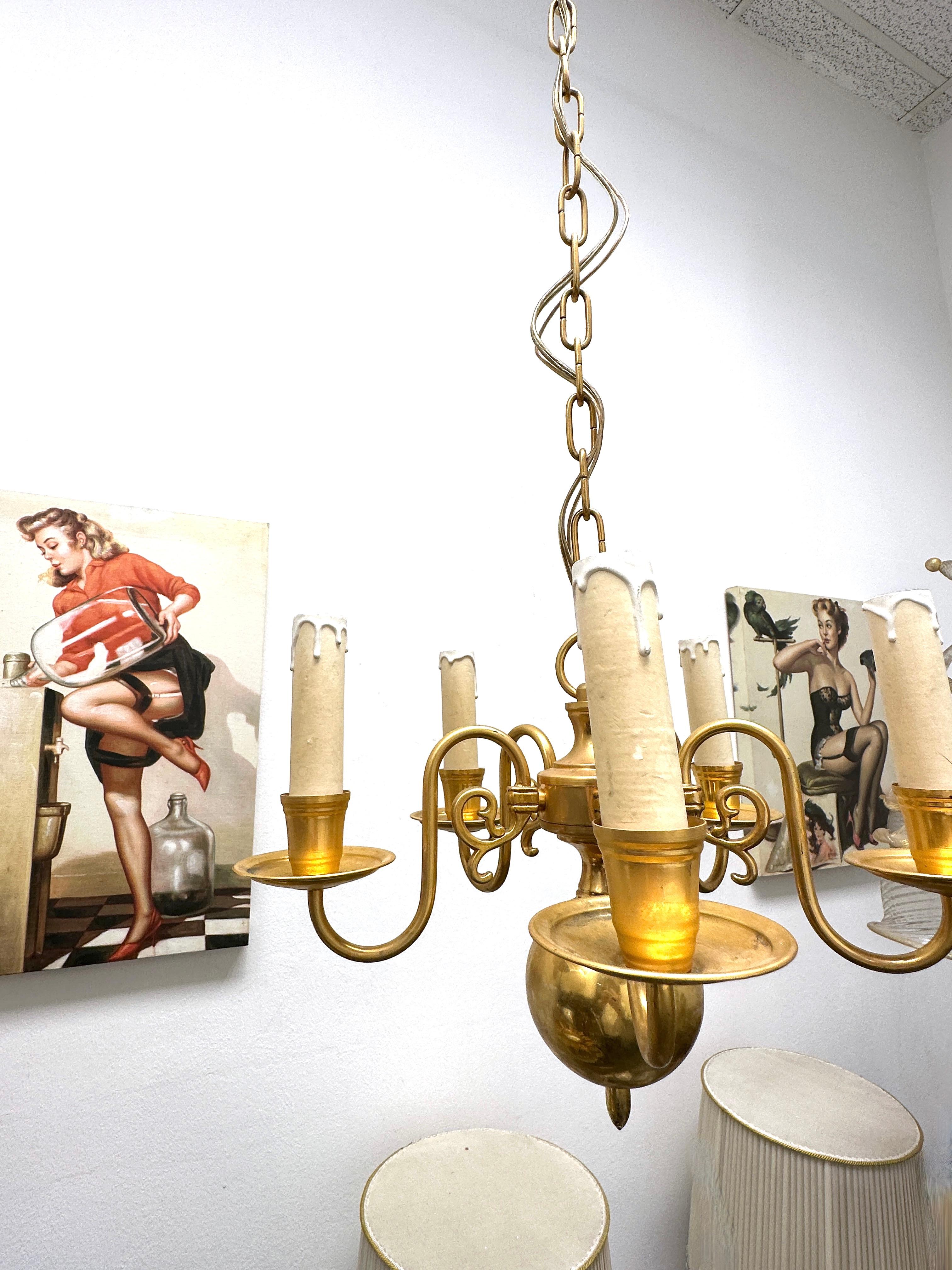 Mid-20th Century Beautiful Georgian Style Flemish Brass Metal Chandelier, Belgium, 1950s
