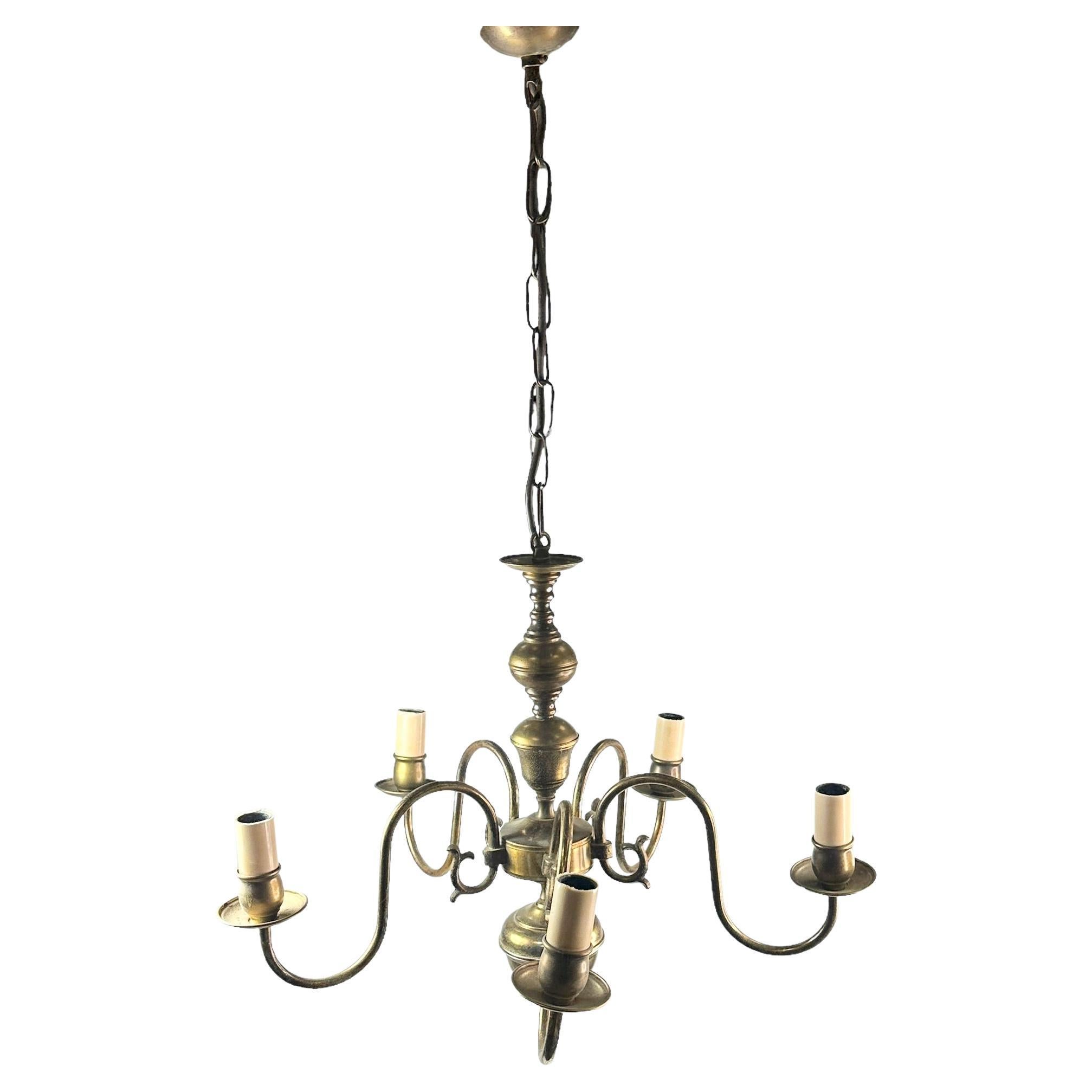 Beautiful Georgian Style Flemish Burnished Metal Chandelier, Belgium, 1930s