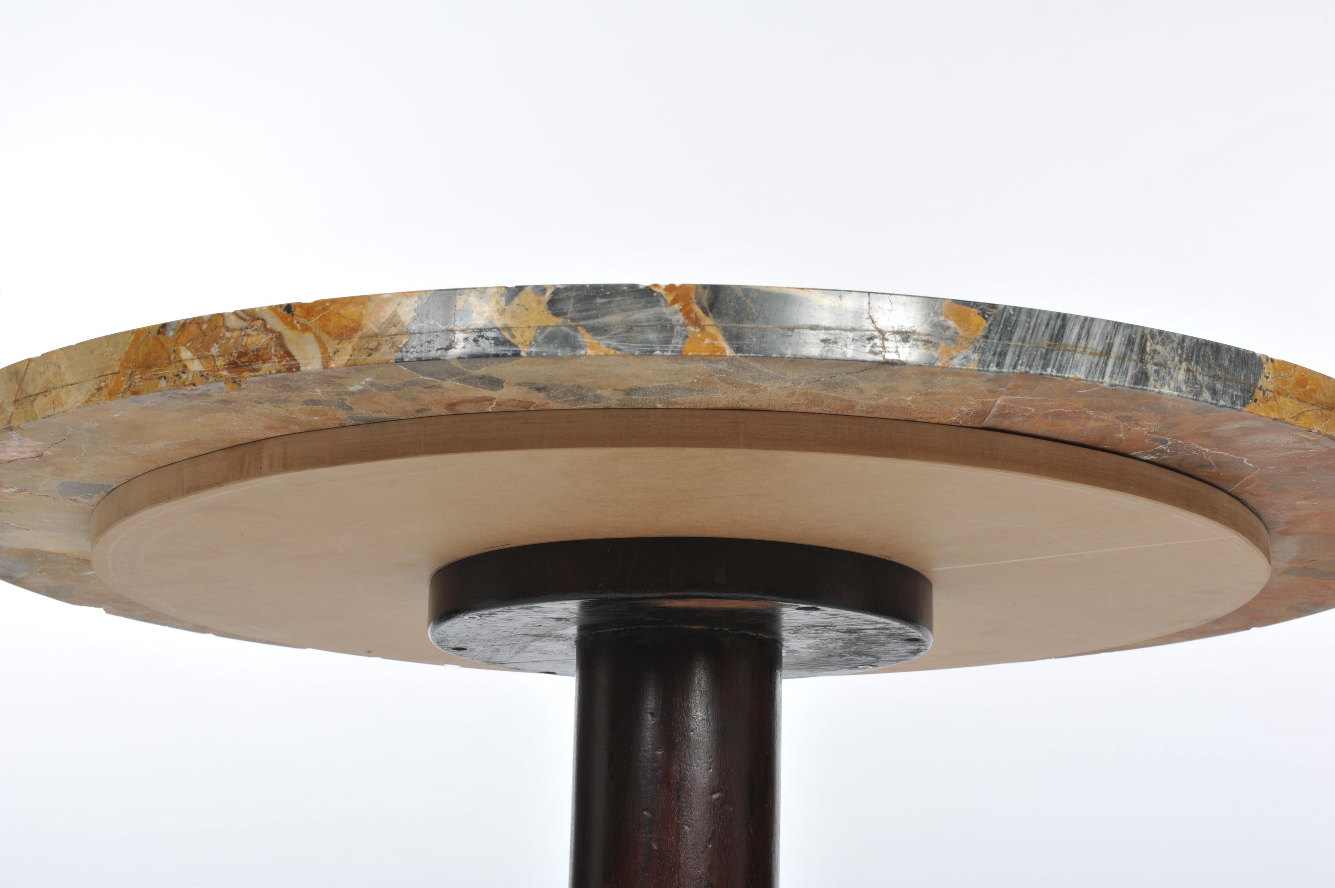 Hand-Crafted Beautiful German Empire Center Table, Solid Mahogany Base Grey-Ocher Marble Top
