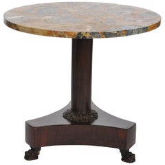 Beautiful German Empire Center Table, Solid Mahogany Base Grey-Ocher Marble Top