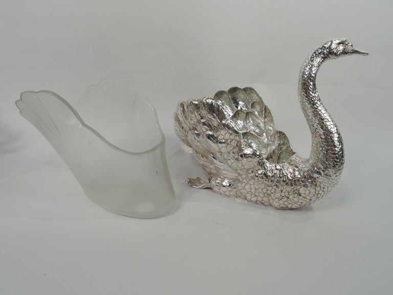 Beautiful German Silver Swan Centerpiece Bowl with Rare Glass Liner In Excellent Condition For Sale In New York, NY