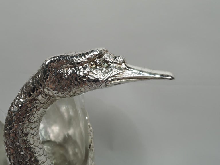 20th Century Beautiful German Silver Swan Centerpiece Bowl with Rare Glass Liner For Sale
