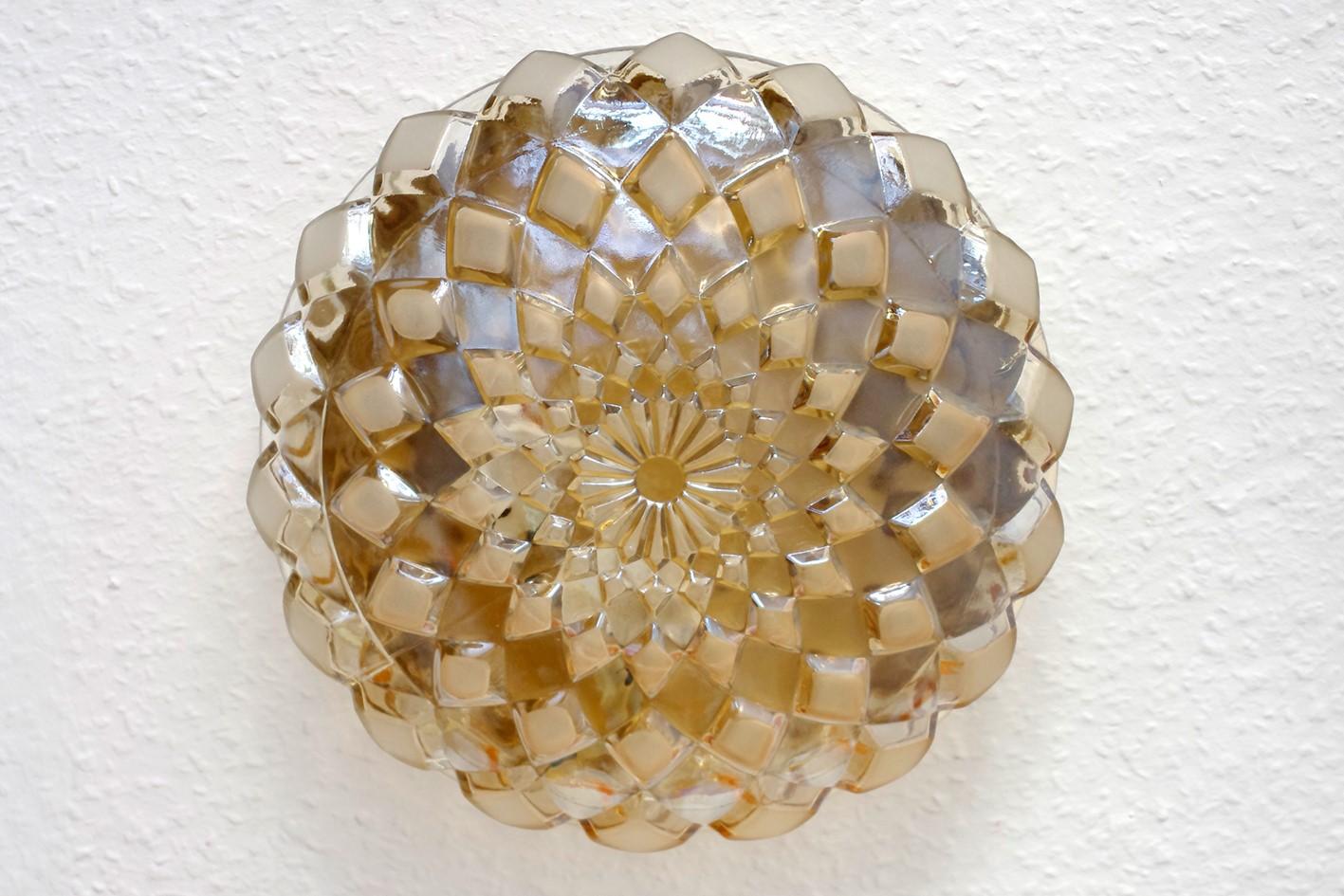Mid-Century Modern Beautiful German Vintage Glass Ceiling or Wall Light Flush Mount, 1960s For Sale