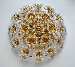 Beautiful German Vintage Gold-Plated Chandelier Flush Mount, 1960s
