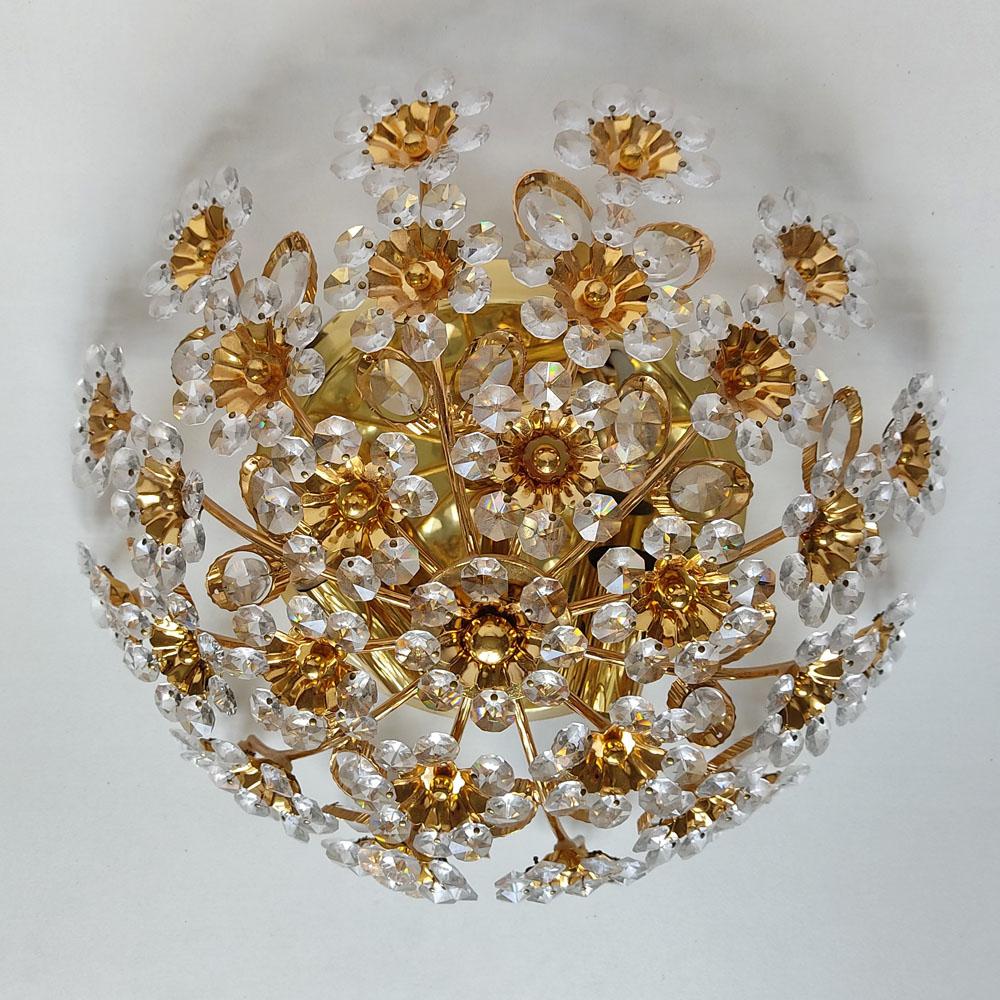 Allemand Magnifique lustre encastré allemand vintage en plaqué or, années 1960 en vente