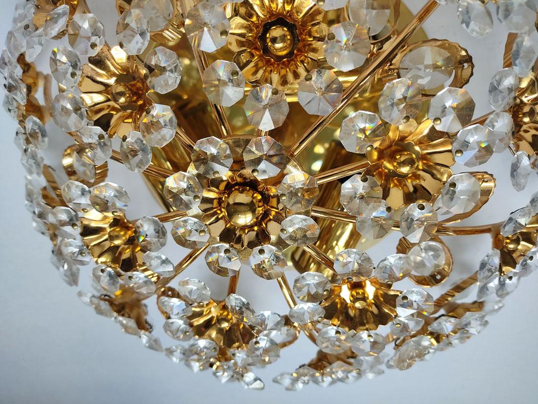 Mid-20th Century Beautiful German Vintage Gold-Plated Chandelier Flush Mount, 1960s For Sale