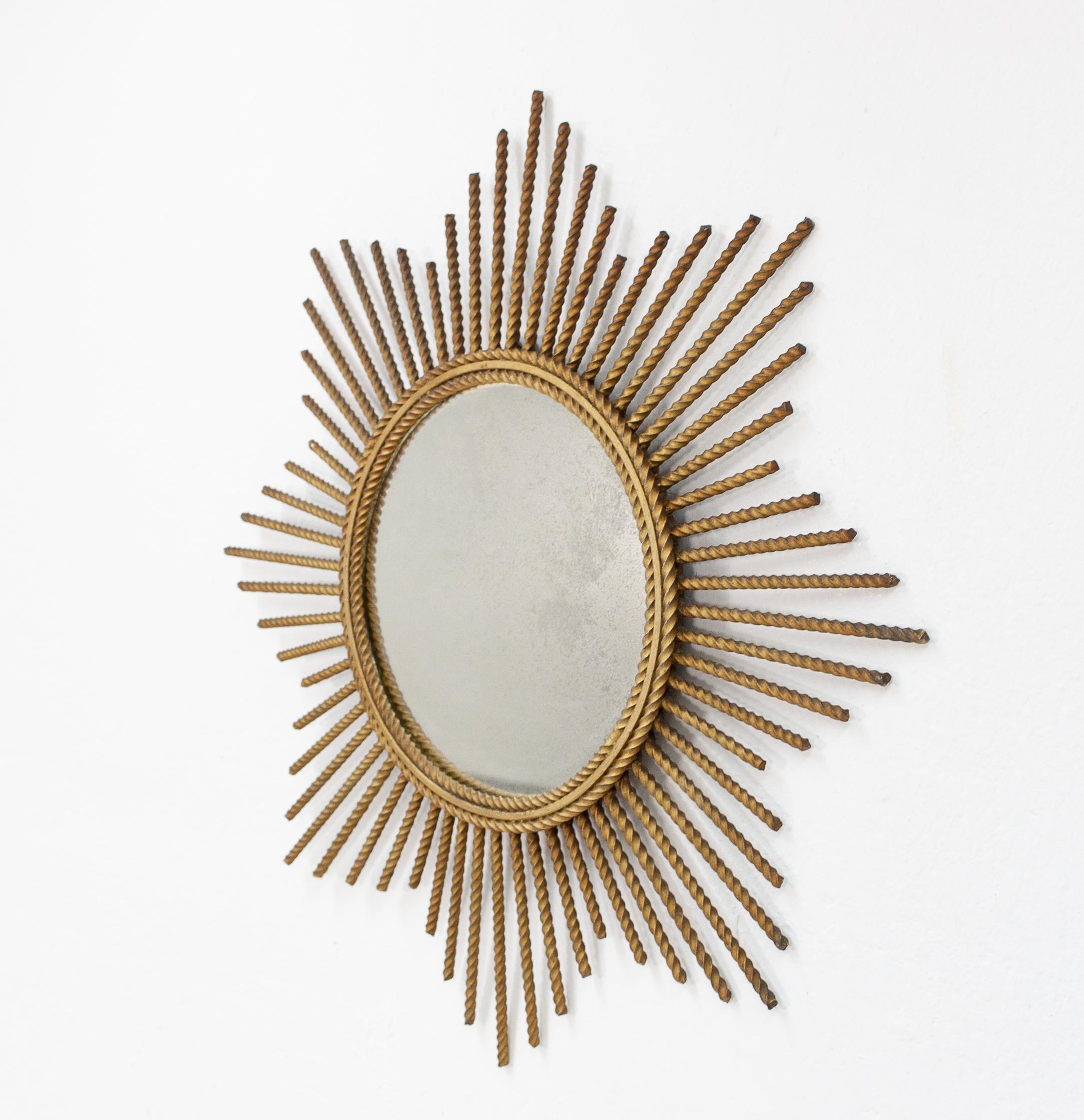 Mid-Century Modern Beautiful Gild Metal Sunburst Mirror