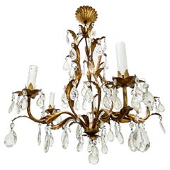 Beautiful Gilded and Crystal Chandelier Tole Hollywood Regency Koegel Germany
